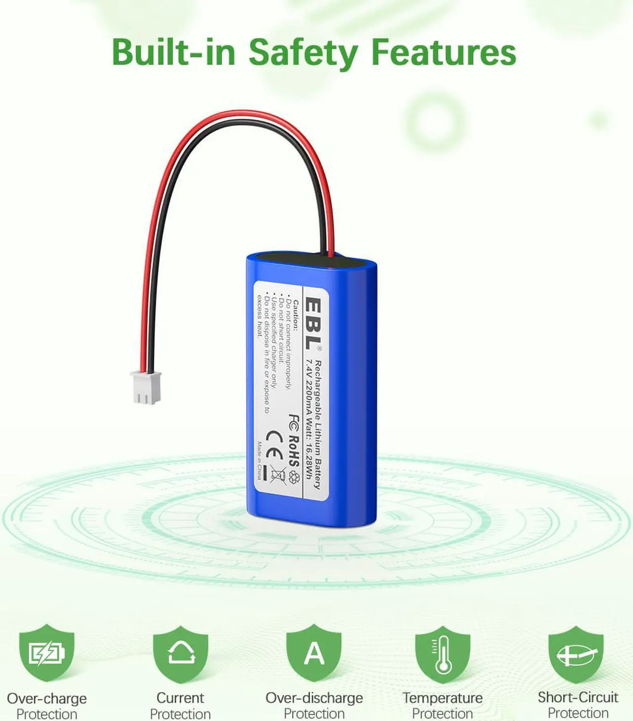 Alt view image 3 of 7 - EBL 7.4V 2200mAh Li-ion Rechargeable Batteries Replacement Batteries for Electronics, Electric Toys, Camera and More Devices