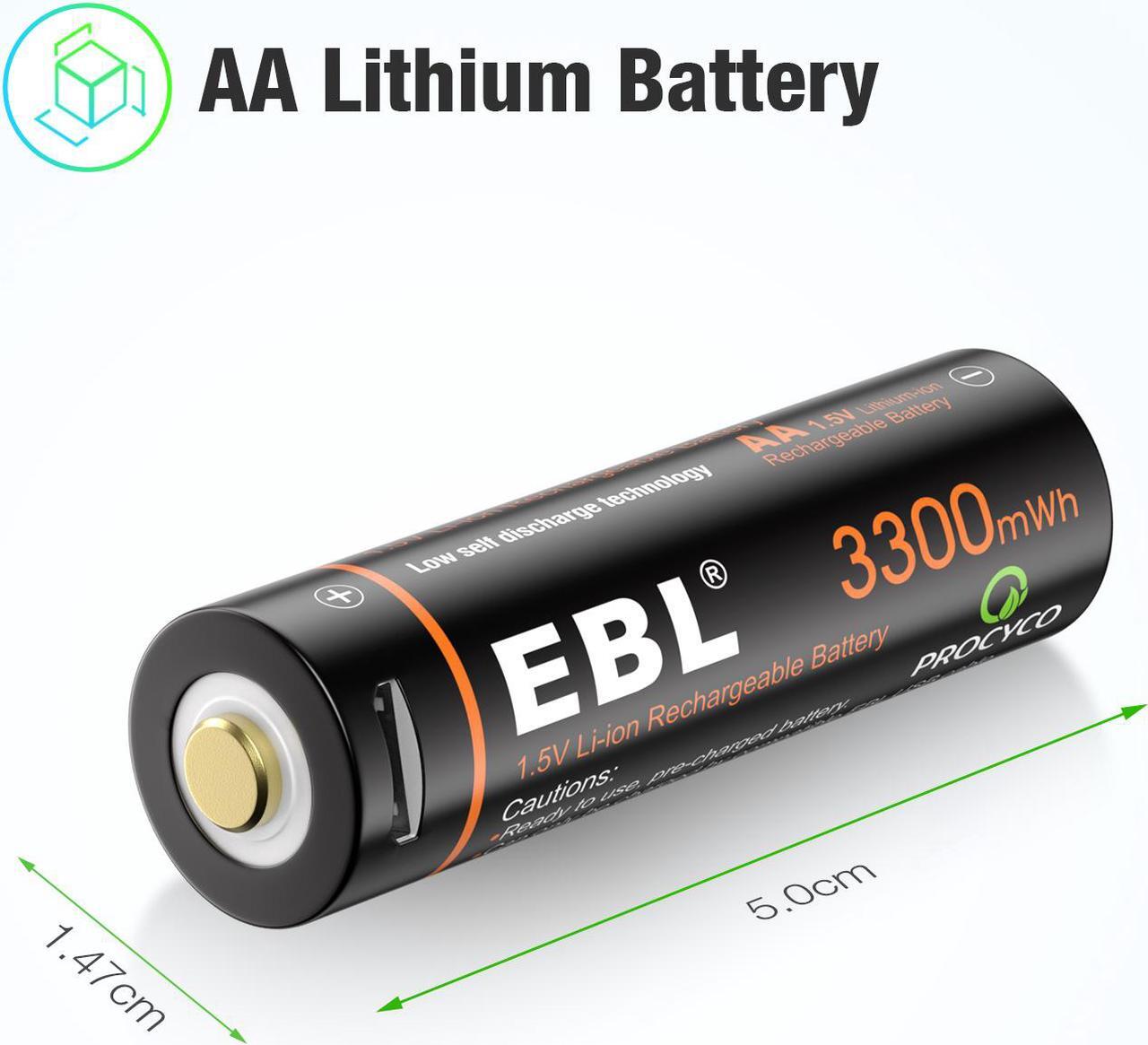 Alt view image 3 of 7 - EBL 8 Pack 3300mWh 1.5V USB Lithium Rechargeable Batteries AA Li-Ion Battery with Micro USB Cable