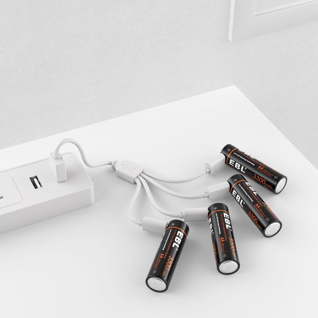 Alt view image 7 of 7 - EBL 8 Pack 3300mWh 1.5V USB Lithium Rechargeable Batteries AA Li-Ion Battery with Micro USB Cable