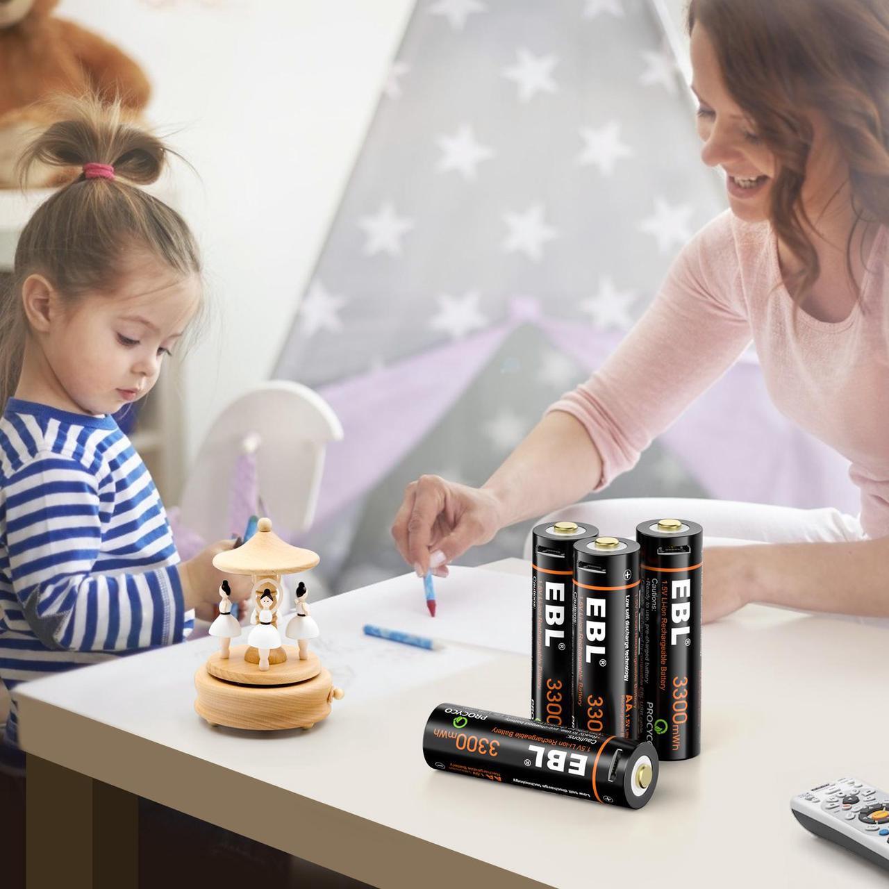 Alt view image 6 of 7 - EBL 8 Pack 3300mWh 1.5V USB Lithium Rechargeable Batteries AA Li-Ion Battery with Micro USB Cable