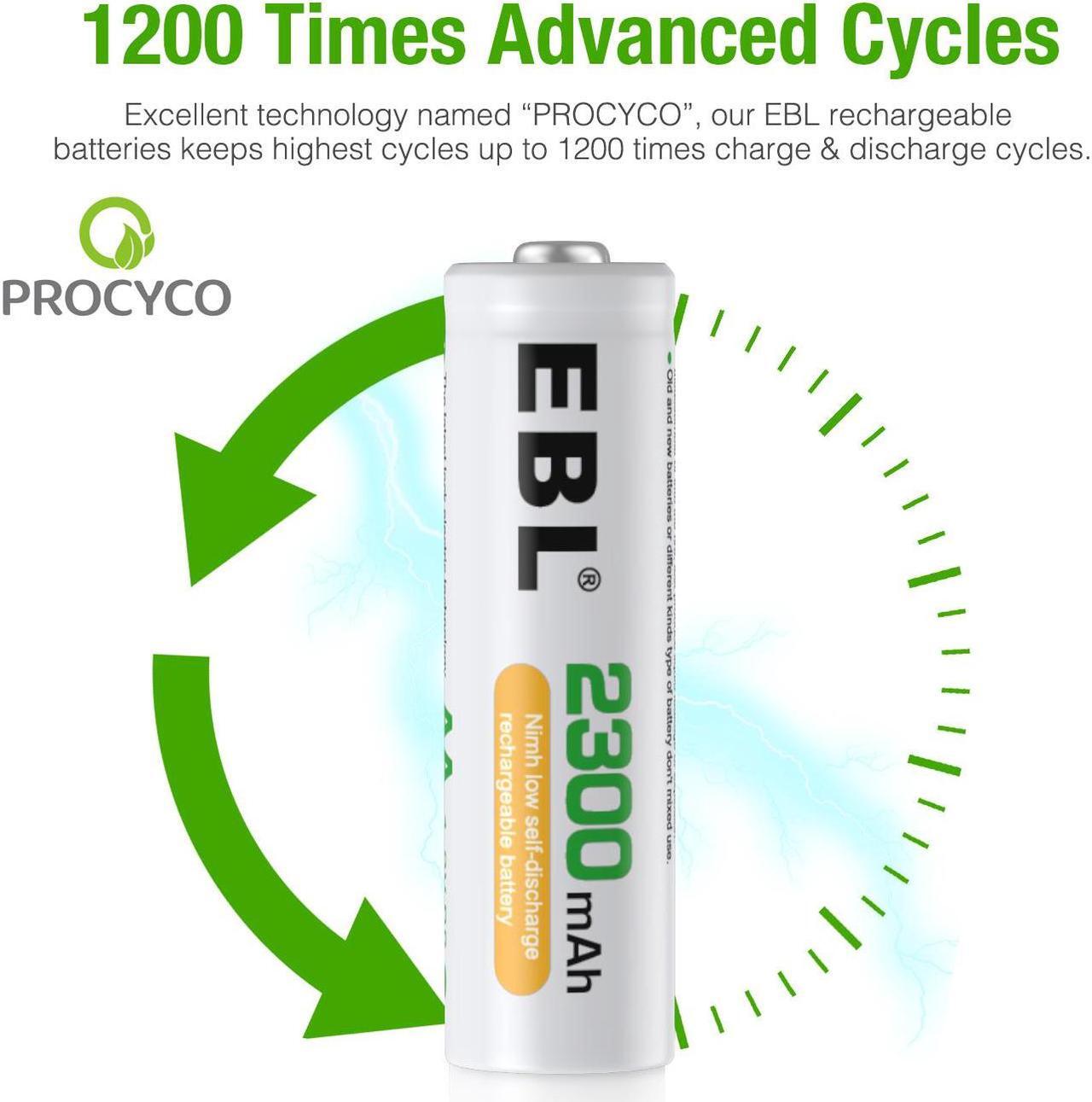 Alt view image 7 of 7 - EBL Rechargeable AA Batteries 2300mAh Double A Batteries with Battery Charger 8-Pack