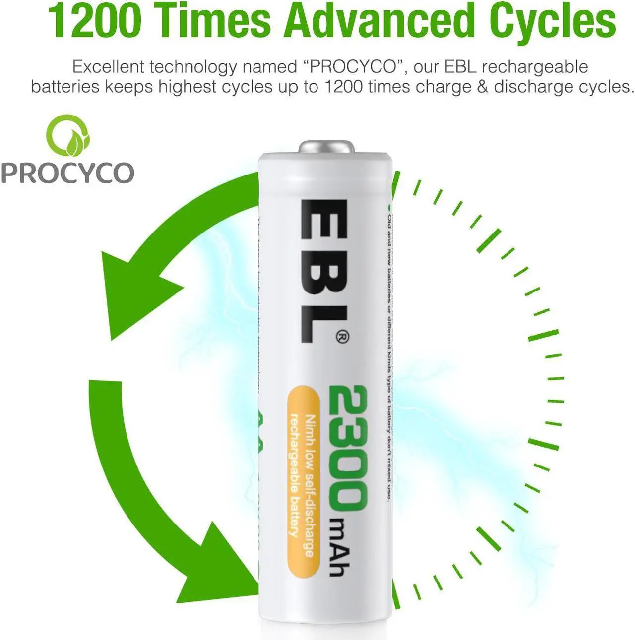 Alt view image 3 of 7 - EBL 4-Pack AA Rechargeable Batteries 2300mAh Double A Batteries + LCD Battery Charger for AA AAA 9V C D Ni-CD Ni-MH Batteries