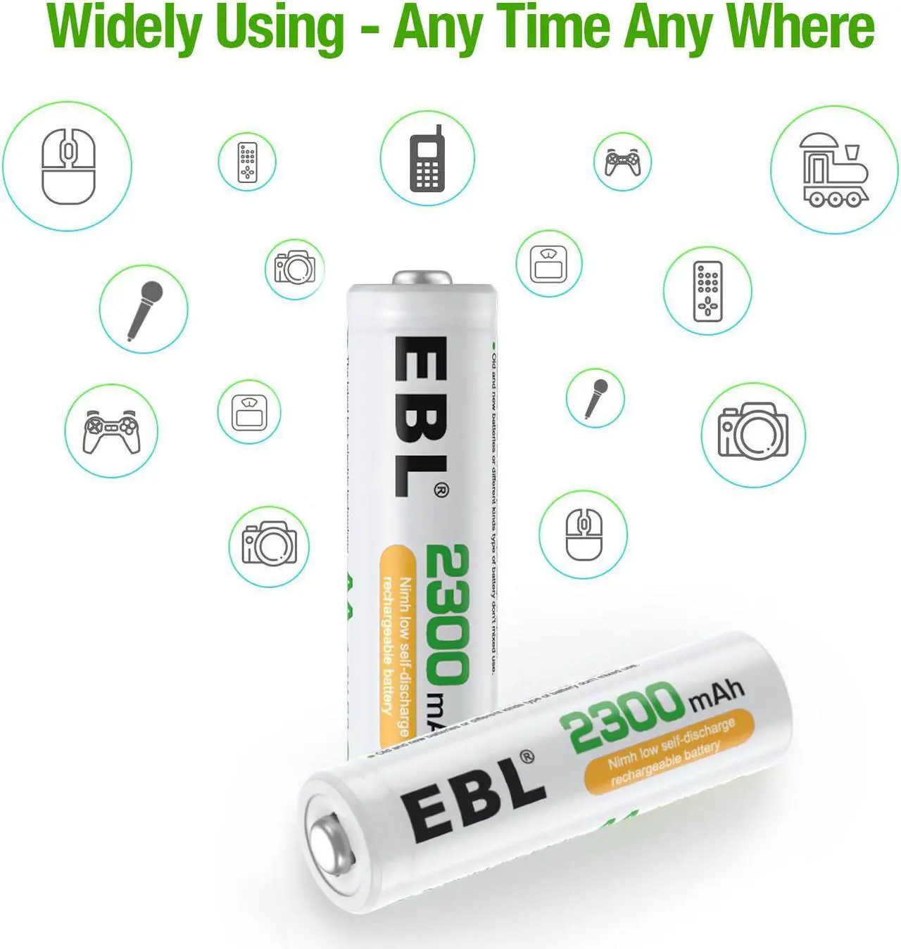 Alt view image 4 of 7 - EBL 4-Pack AA Rechargeable Batteries 2300mAh Double A Batteries + LCD Battery Charger for AA AAA 9V C D Ni-CD Ni-MH Batteries