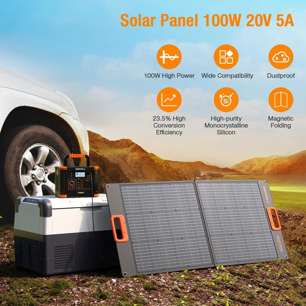 Alt view image 4 of 7 - GRECELL 100W Portable Solar Panel for Power Station Generator, 20V Foldable Solar Cell Solar Charger with MC-4 High-Efficiency Battery Charger for Outdoor Camping Van RV Trip