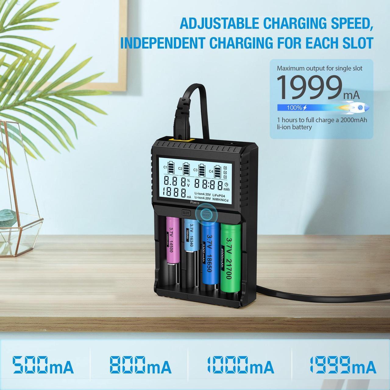 Alt view image 3 of 7 - Battery Charger with Testing Functions, POWXS Universal 3.7V Charger for Li-Ion Rechargeable Batteries IMR Lithium 26650 21700 16340 14500 10440, Ni-Mh/Ni-Cd AA AAA C Batteries