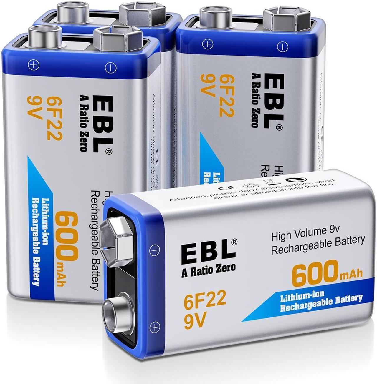 Alt view image 2 of 7 - EBL 9V Rechargeable Batteries 9 Volt Lithium ion 600mAh Li-ion Batteries 4-Pack