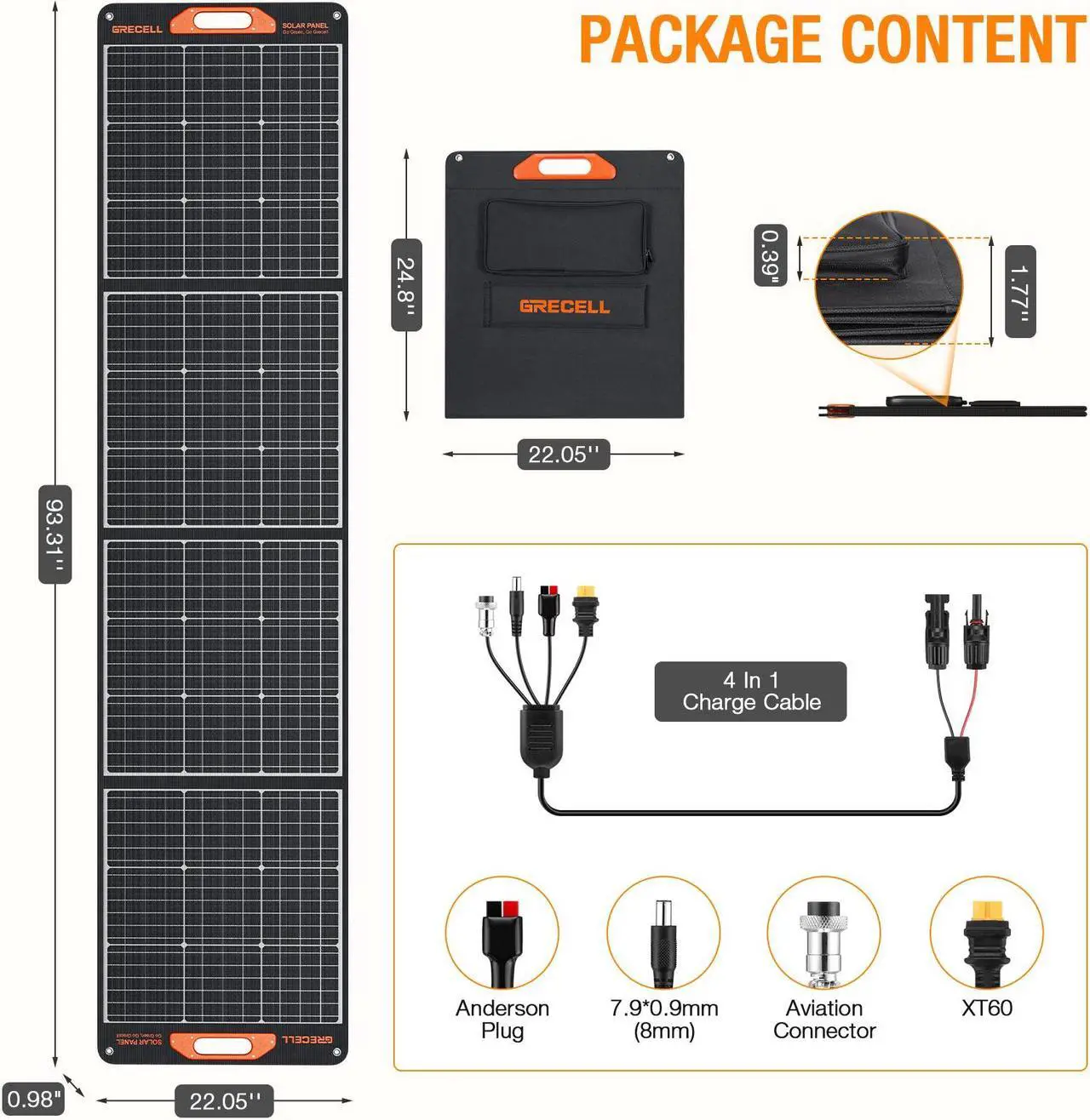 Alt view image 7 of 7 - GRECELL 200W Portable Solar Panel for Power Station Generator, 12V/24V Flexible Foldable Solar Panel Kit Lightweight High-Efficiency Solar Charger Power Backup for Outdoor Van