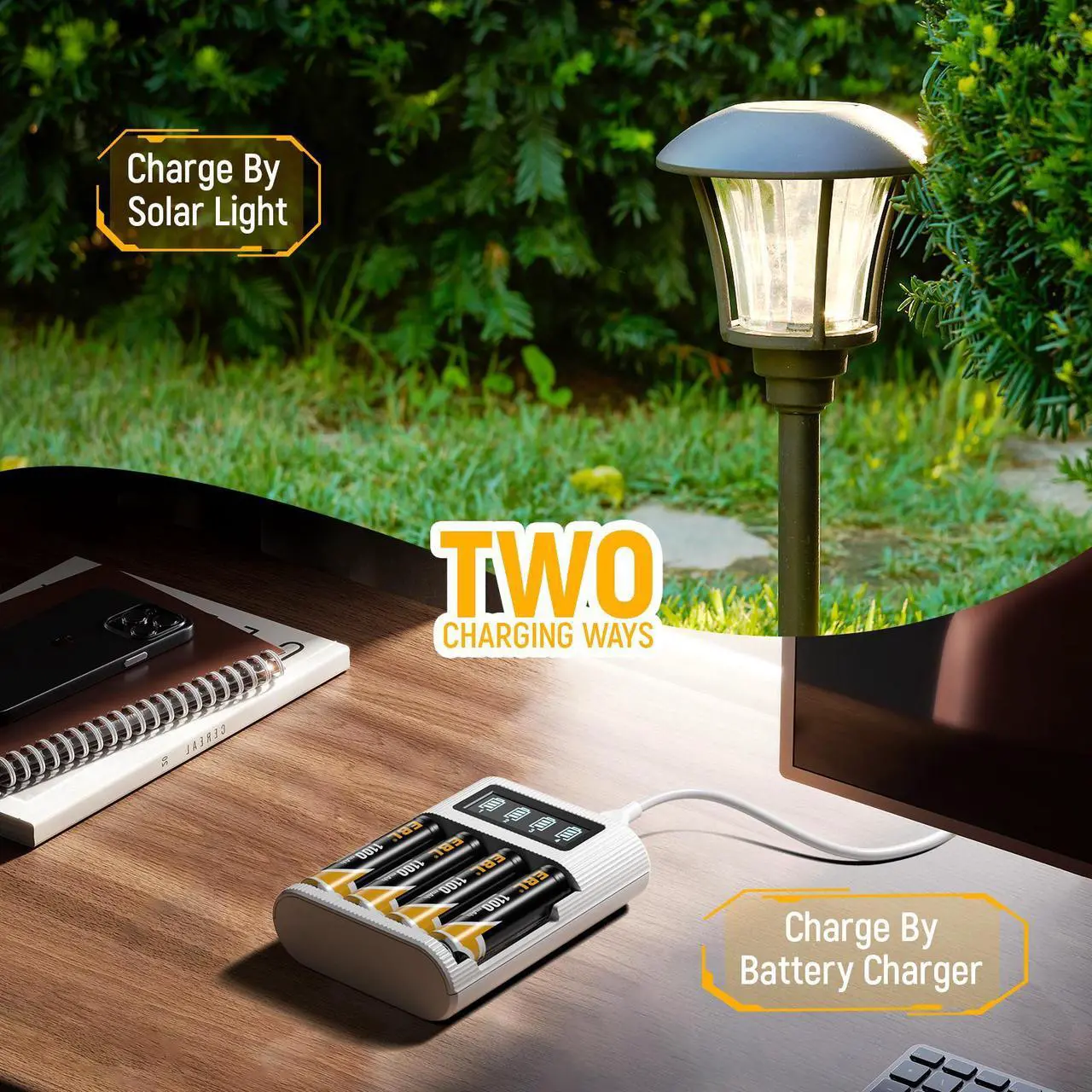 Alt view image 5 of 7 - EBL 16 Pcs Rechargeable AA Batteries 1100mAh 1.2V Ni-CD Battery for Garden Solar Light