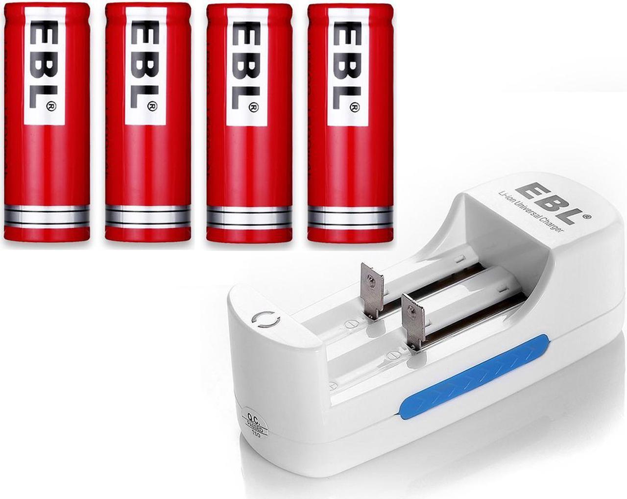 Main image of EBL 18500 Li-ion Batteries, 4 Pack 3.7V 1600mAh Rechargeable Battery with Smart Charger