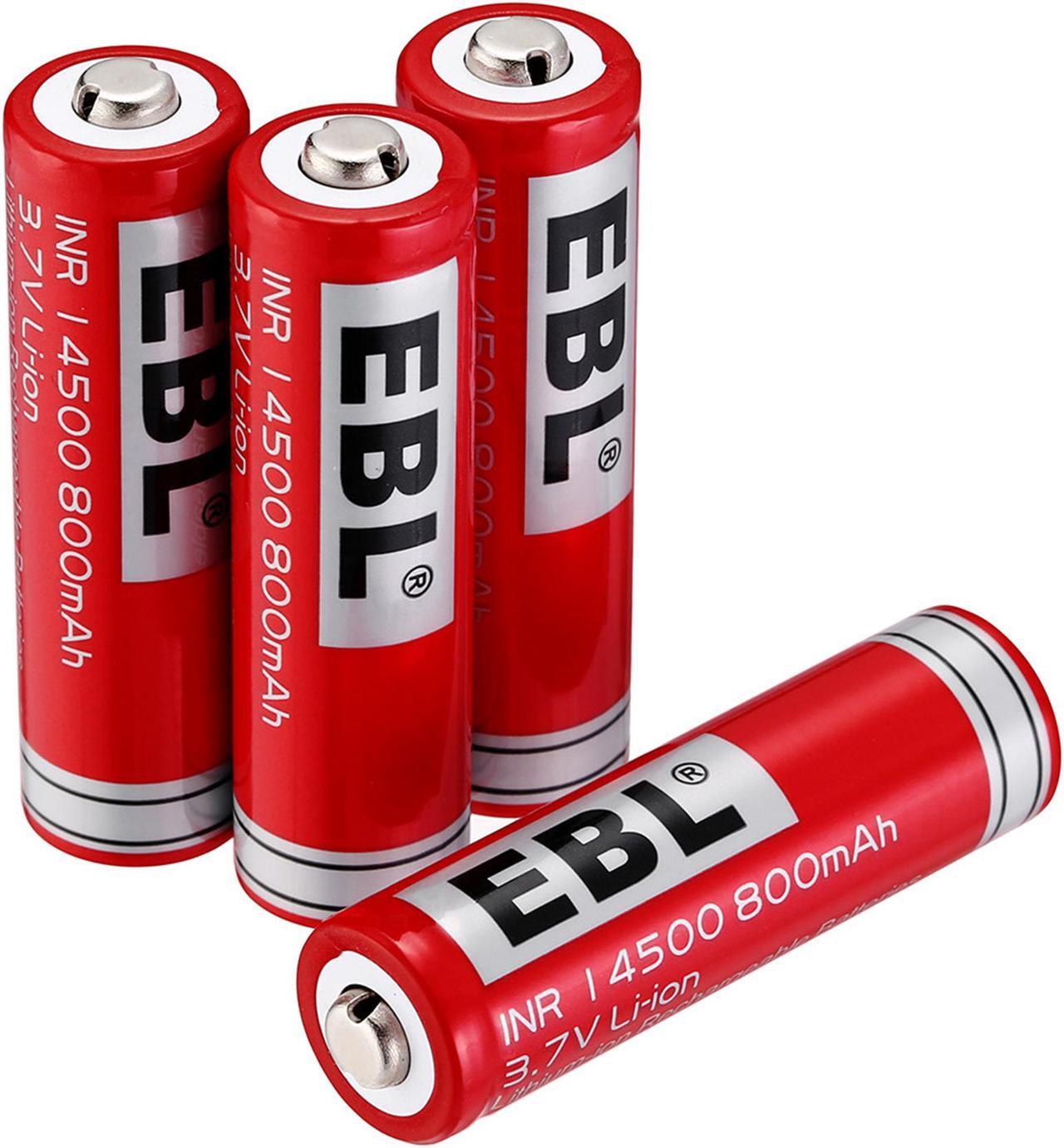 Alt view image 2 of 7 - EBL 4 Pack 14500 Battery 3.7V 800mAh Li-ion Rechargeable Batteries for Flashlight Torch Cameras