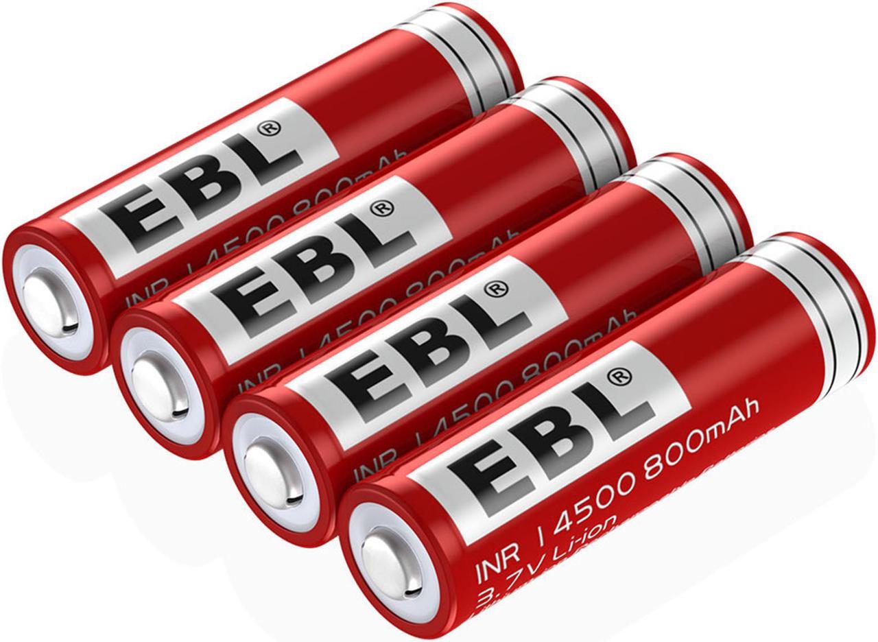 Alt view image 4 of 7 - EBL 4 Pack 14500 Battery 3.7V 800mAh Li-ion Rechargeable Batteries for Flashlight Torch Cameras