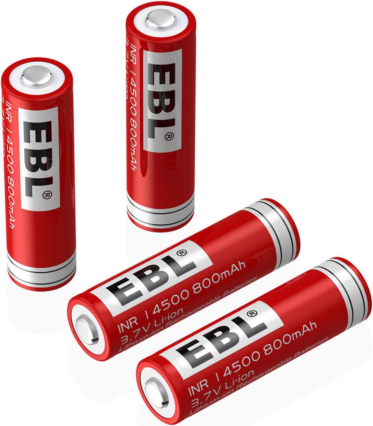 Alt view image 3 of 7 - EBL 4 Pack 14500 Battery 3.7V 800mAh Li-ion Rechargeable Batteries for Flashlight Torch Cameras