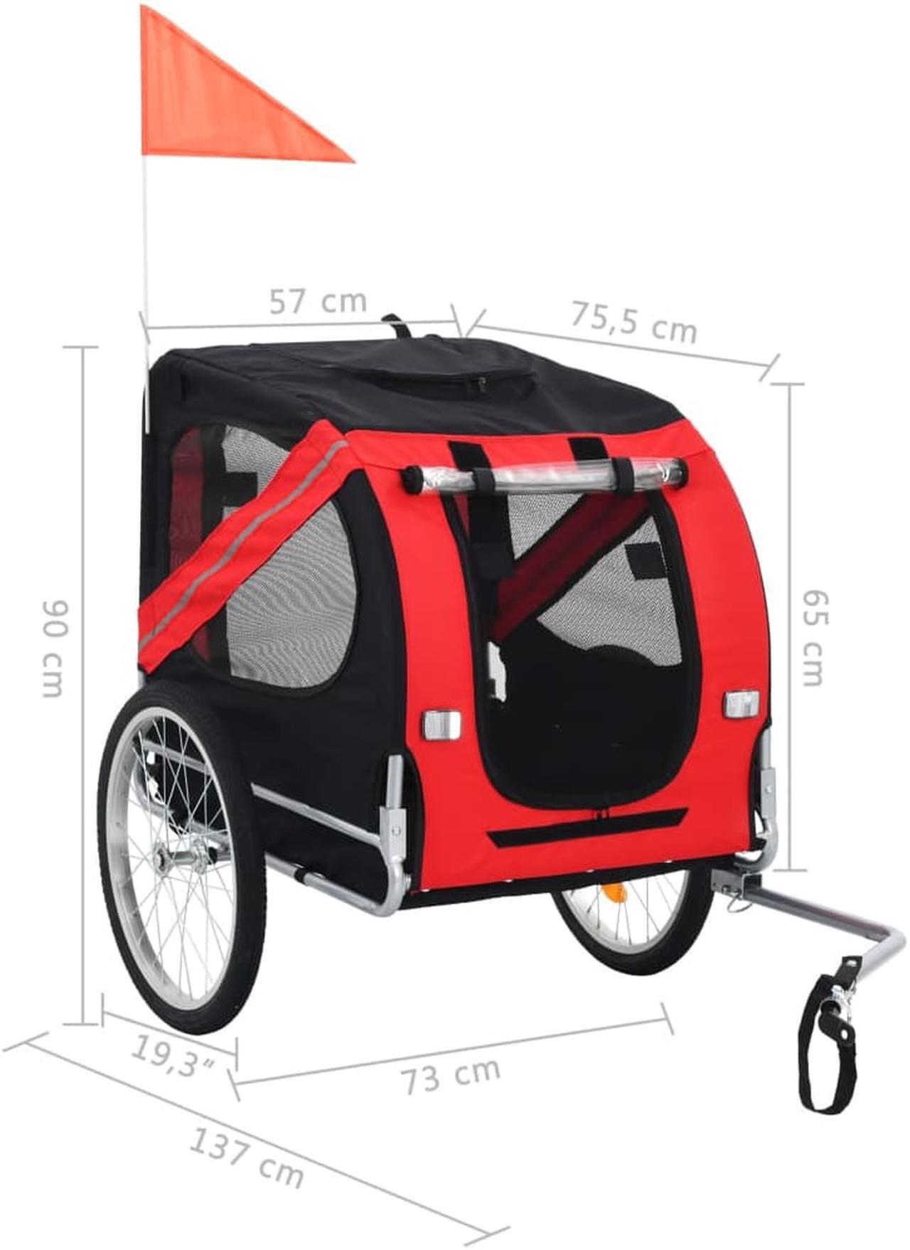 Alt view image 7 of 10 - vidaXL Pet Bike Trailer Foldable Dog Bicycle Carrier Dog Buggy Red and Black