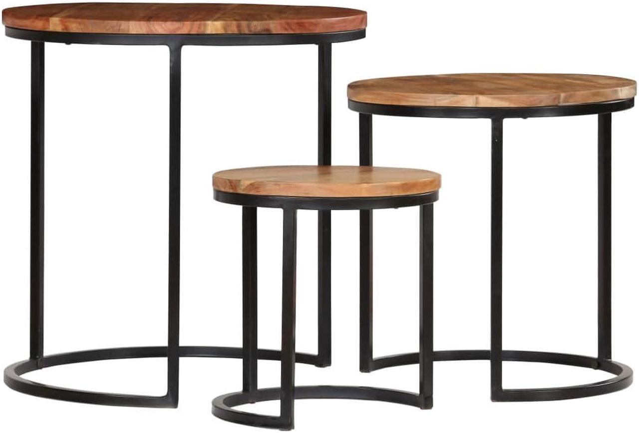 Alt view image 3 of 14 - vidaXL 3 Pieces Solid Acacia Wood Coffee Table Set Sheesham Finish Nesting