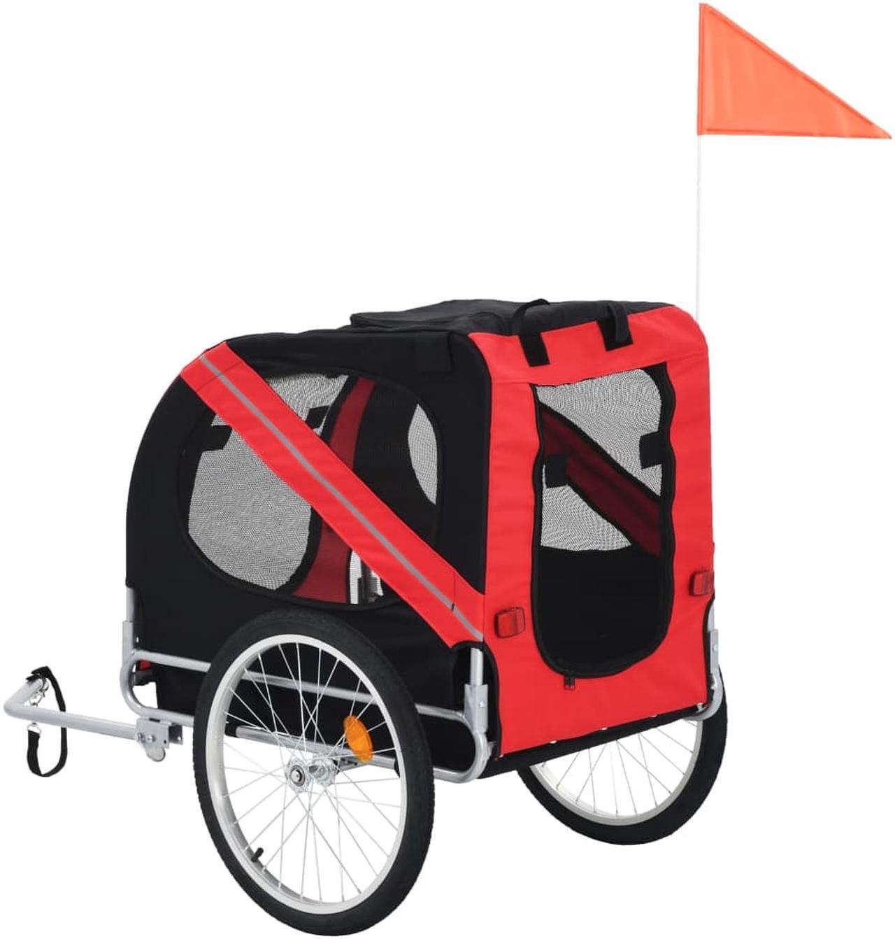 Alt view image 3 of 10 - vidaXL Pet Bike Trailer Foldable Dog Bicycle Carrier Dog Buggy Red and Black