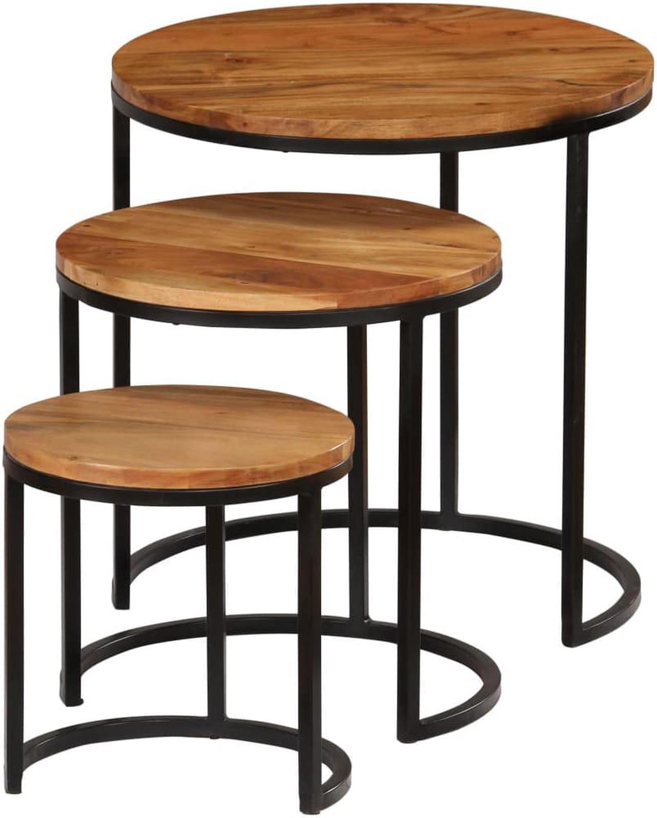 Alt view image 2 of 14 - vidaXL 3 Pieces Solid Acacia Wood Coffee Table Set Sheesham Finish Nesting
