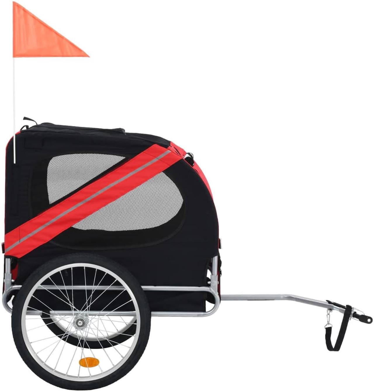 Alt view image 2 of 10 - vidaXL Pet Bike Trailer Foldable Dog Bicycle Carrier Dog Buggy Red and Black