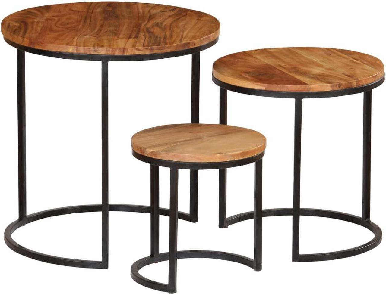 Main image of vidaXL 3 Pieces Solid Acacia Wood Coffee Table Set Sheesham Finish Nesting