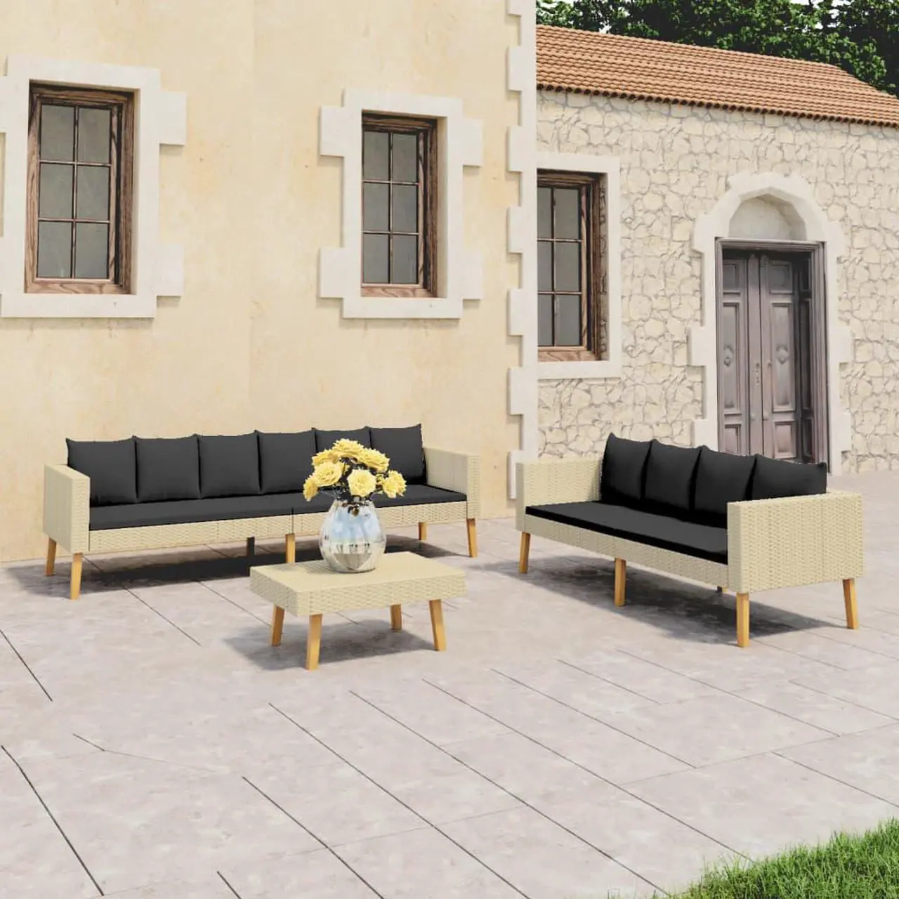 Main image of vidaXL Patio Furniture Set Sectional Sofa Couch 6 Piece Poly Rattan Brown