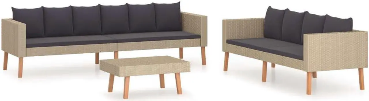 Alt view image 2 of 7 - vidaXL Patio Furniture Set Sectional Sofa Couch 6 Piece Poly Rattan Brown