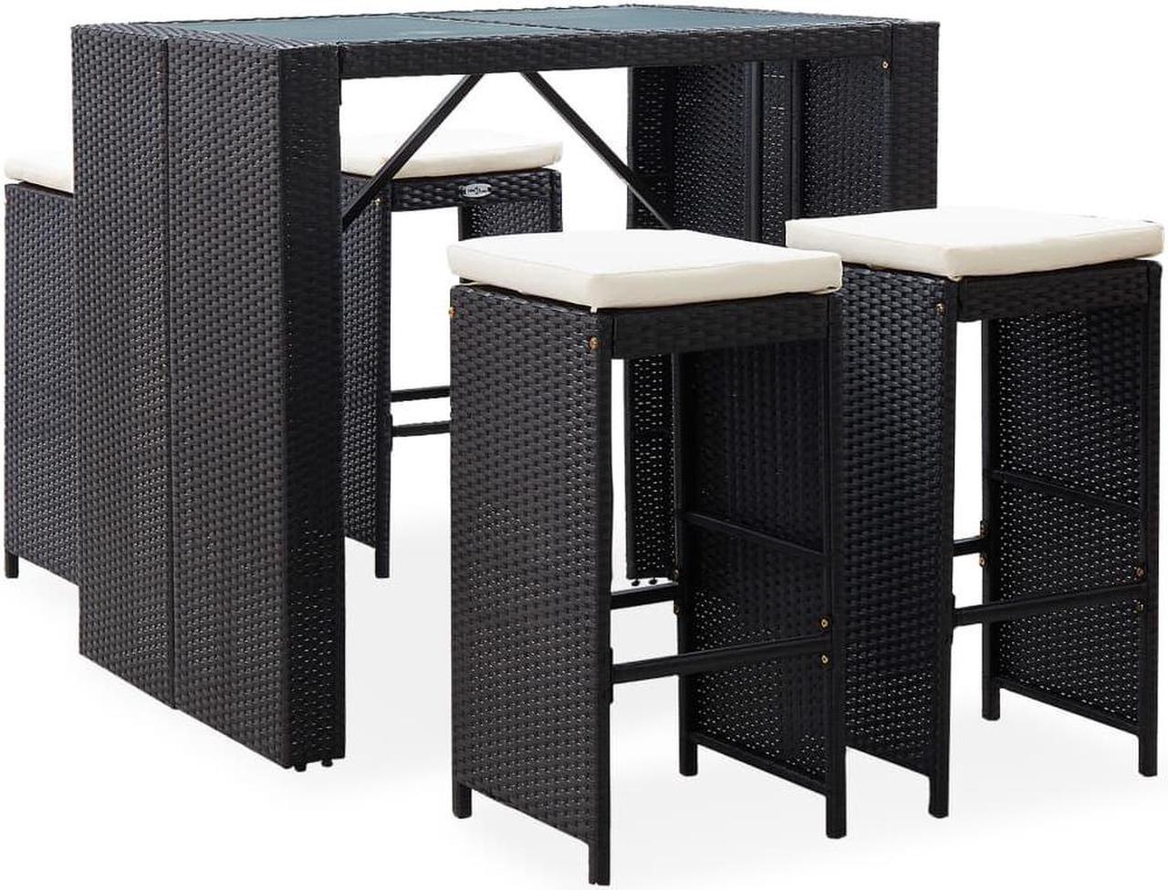 Main image of vidaXL Patio Bar Set 5 Piece Outdoor Bar Table Stools Rattan and Glass Black