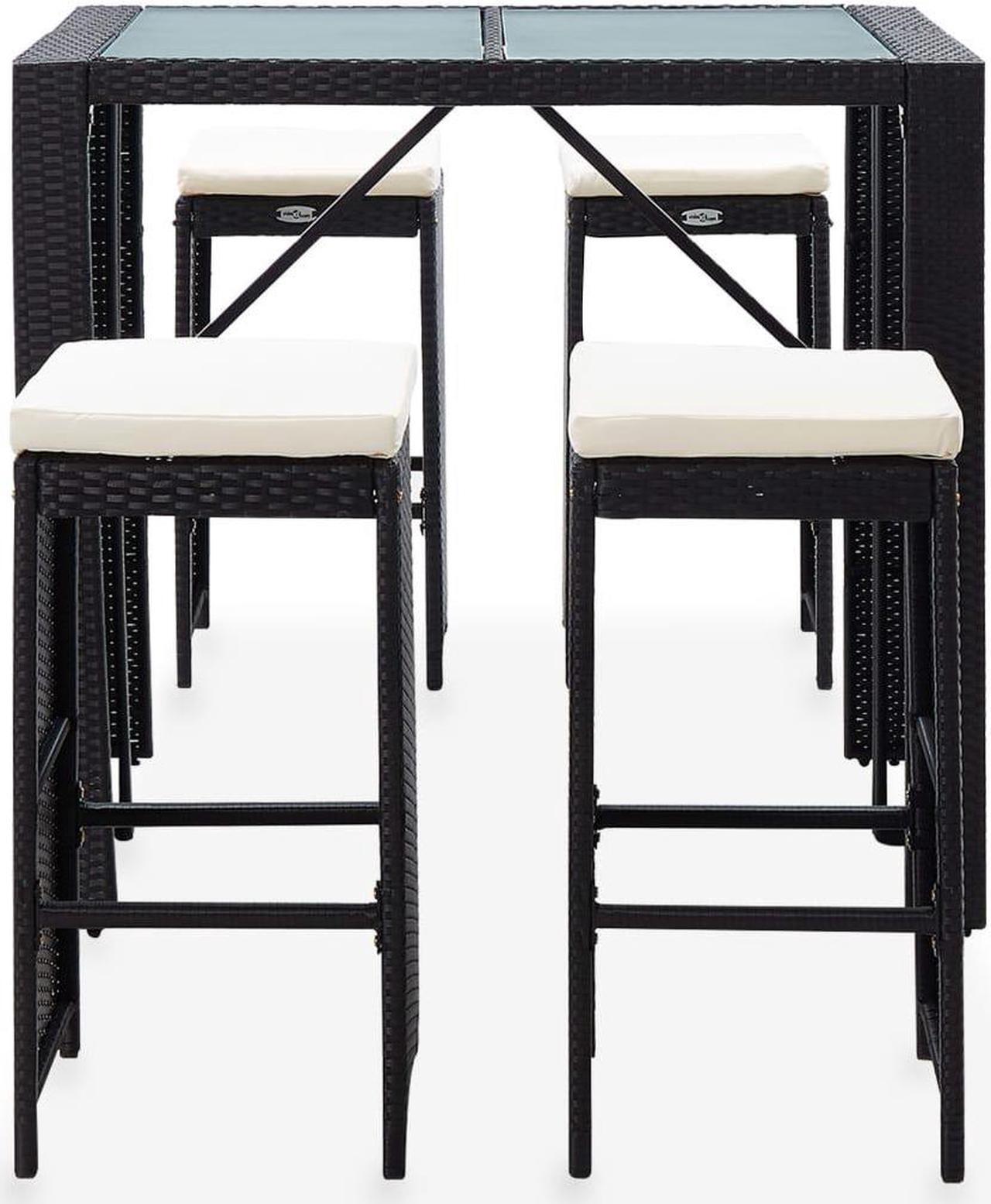Alt view image 3 of 7 - vidaXL Patio Bar Set 5 Piece Outdoor Bar Table Stools Rattan and Glass Black
