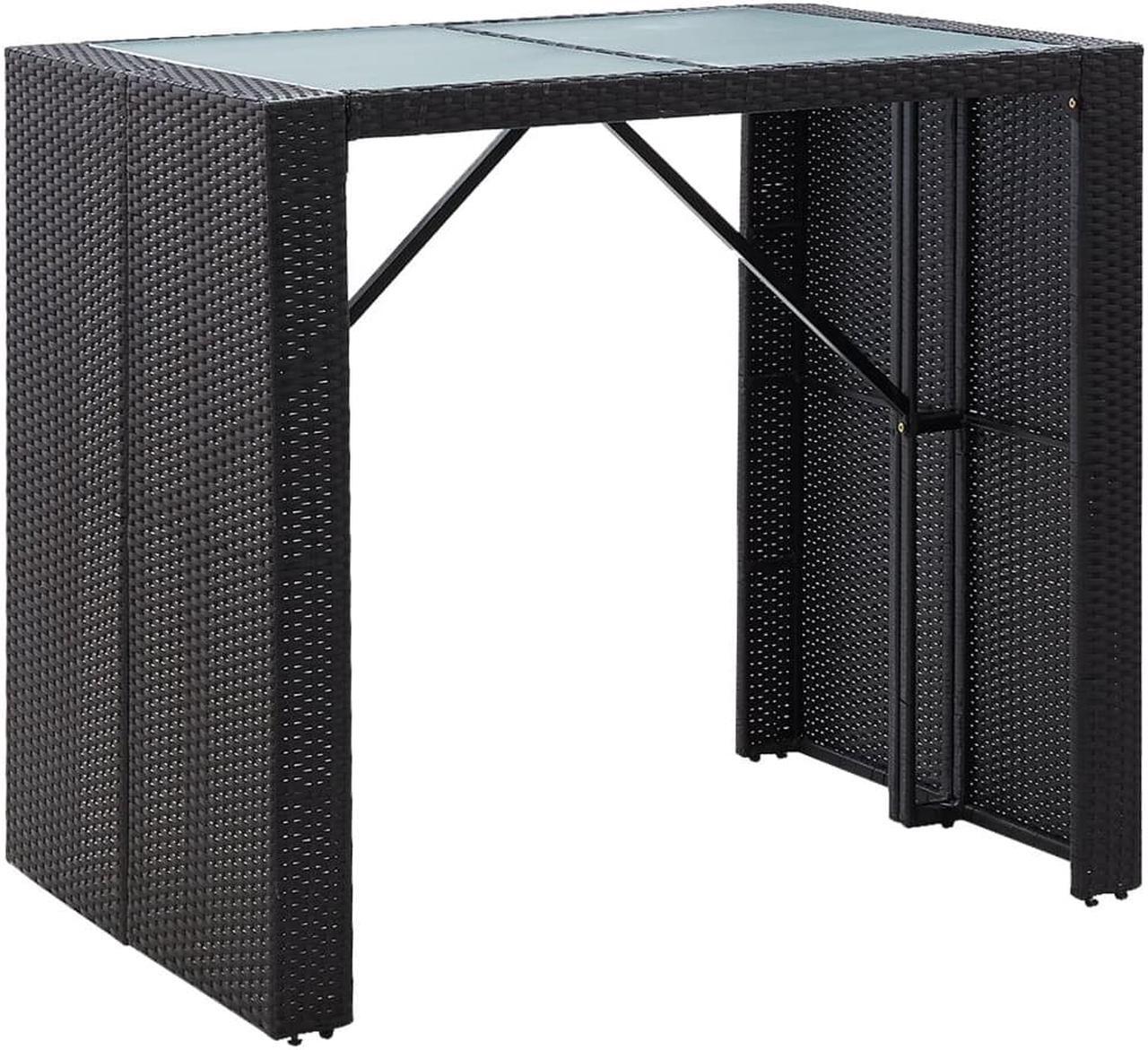 Alt view image 4 of 7 - vidaXL Patio Bar Set 5 Piece Outdoor Bar Table Stools Rattan and Glass Black