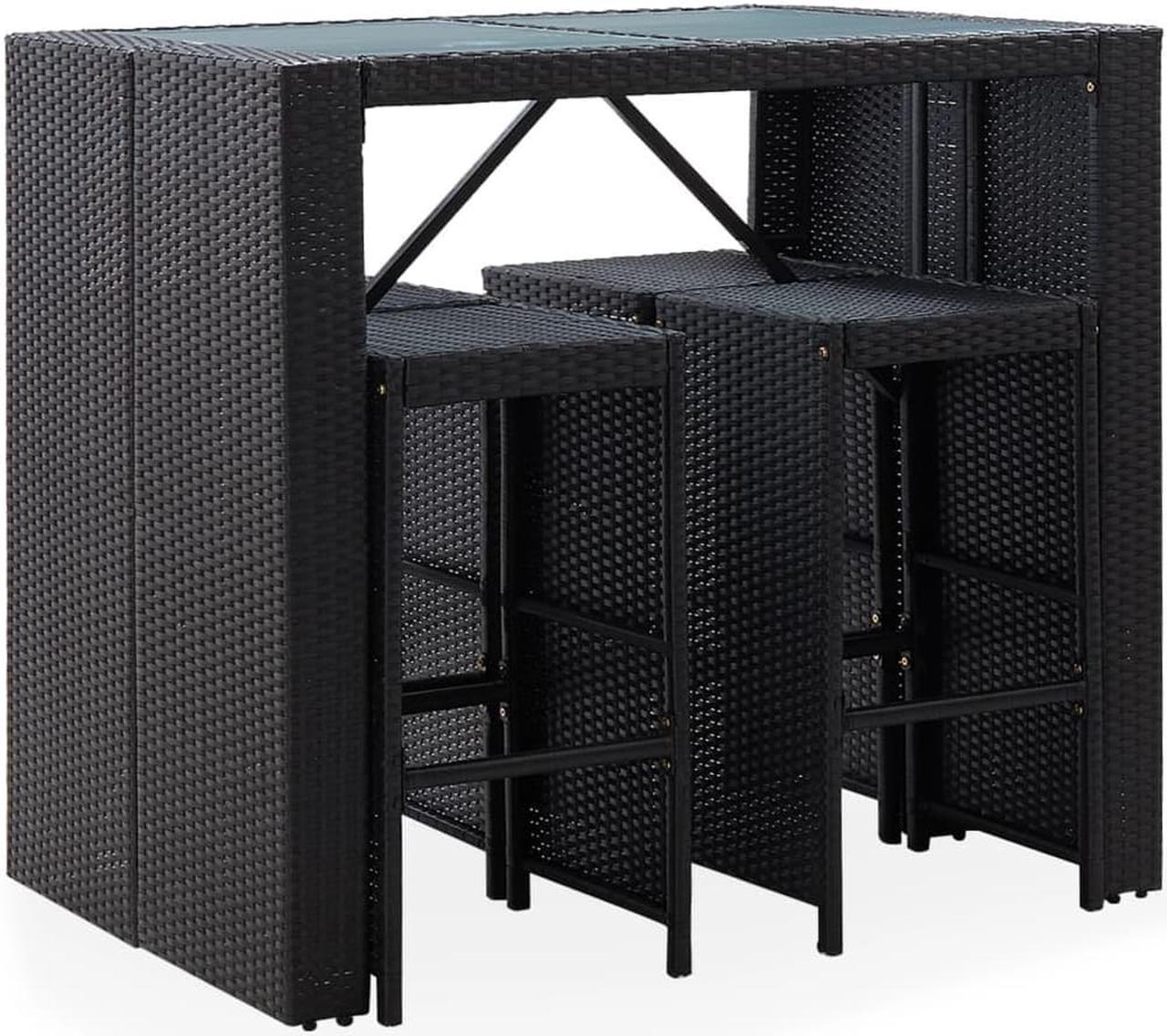 Alt view image 2 of 7 - vidaXL Patio Bar Set 5 Piece Outdoor Bar Table Stools Rattan and Glass Black