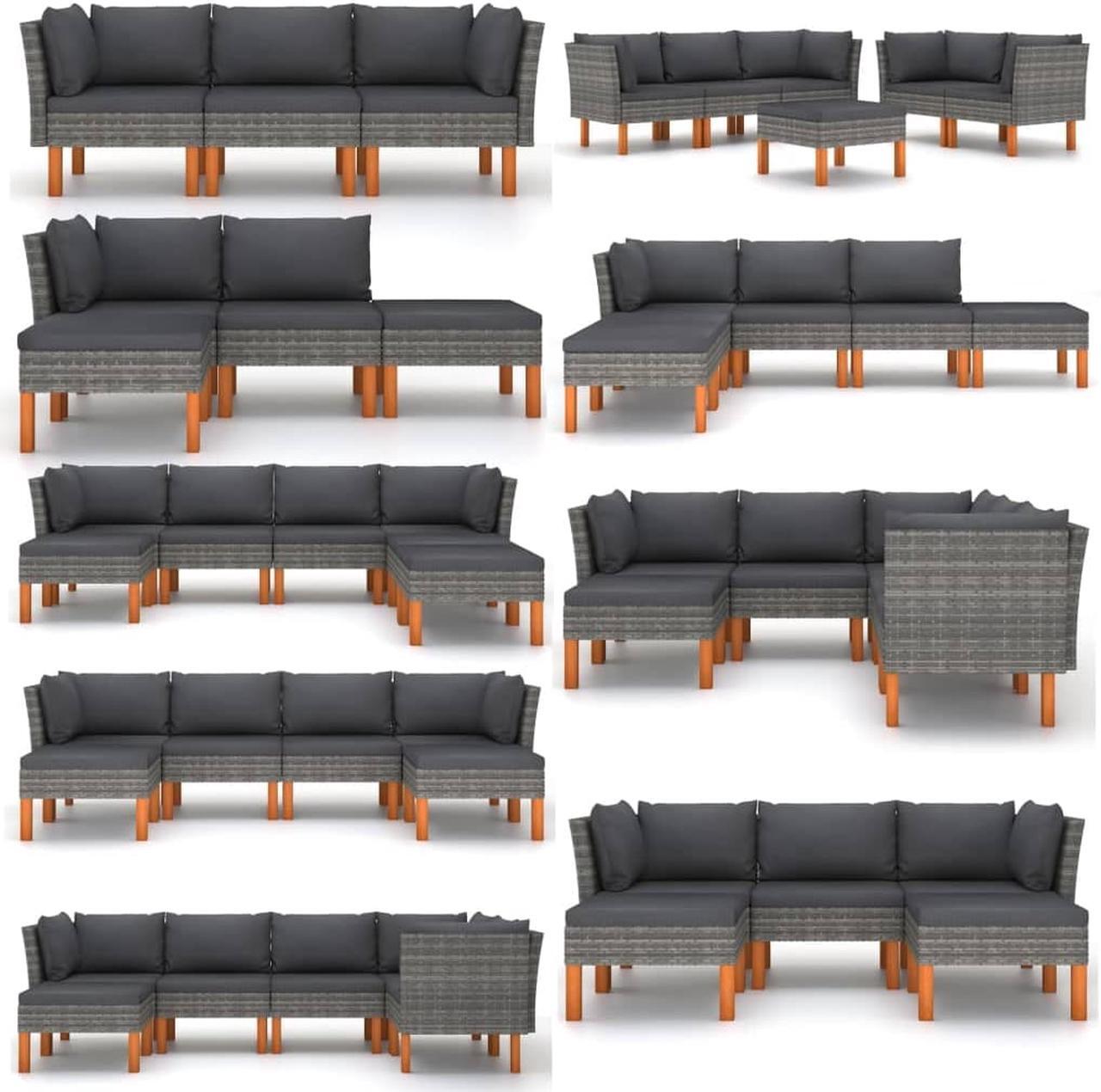 Alt view image 6 of 13 - vidaXL Corner Sofa Sectional Sofa with Cushions for Garden Solid Wood PE Rattan