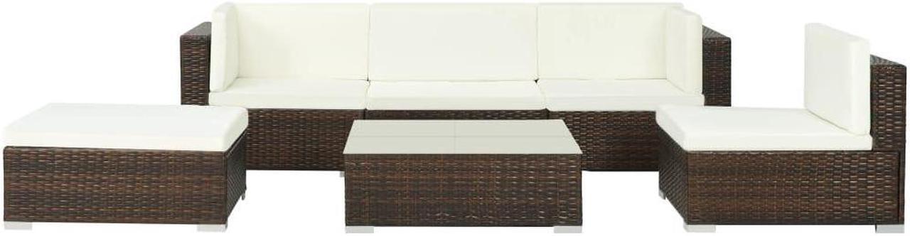 Alt view image 2 of 7 - vidaXL Patio Dining Set 6 Piece Table Chair with Cushions Poly Rattan Black