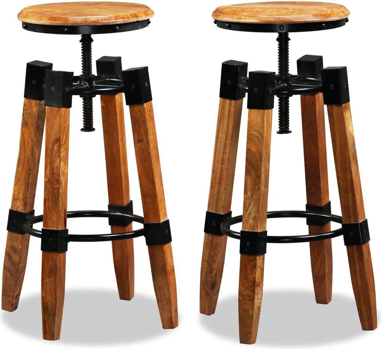Alt view image 12 of 17 - vidaXL Bar Stools Adjustable Bar Seat Counter Height Stools 2 Pcs Solid Wood