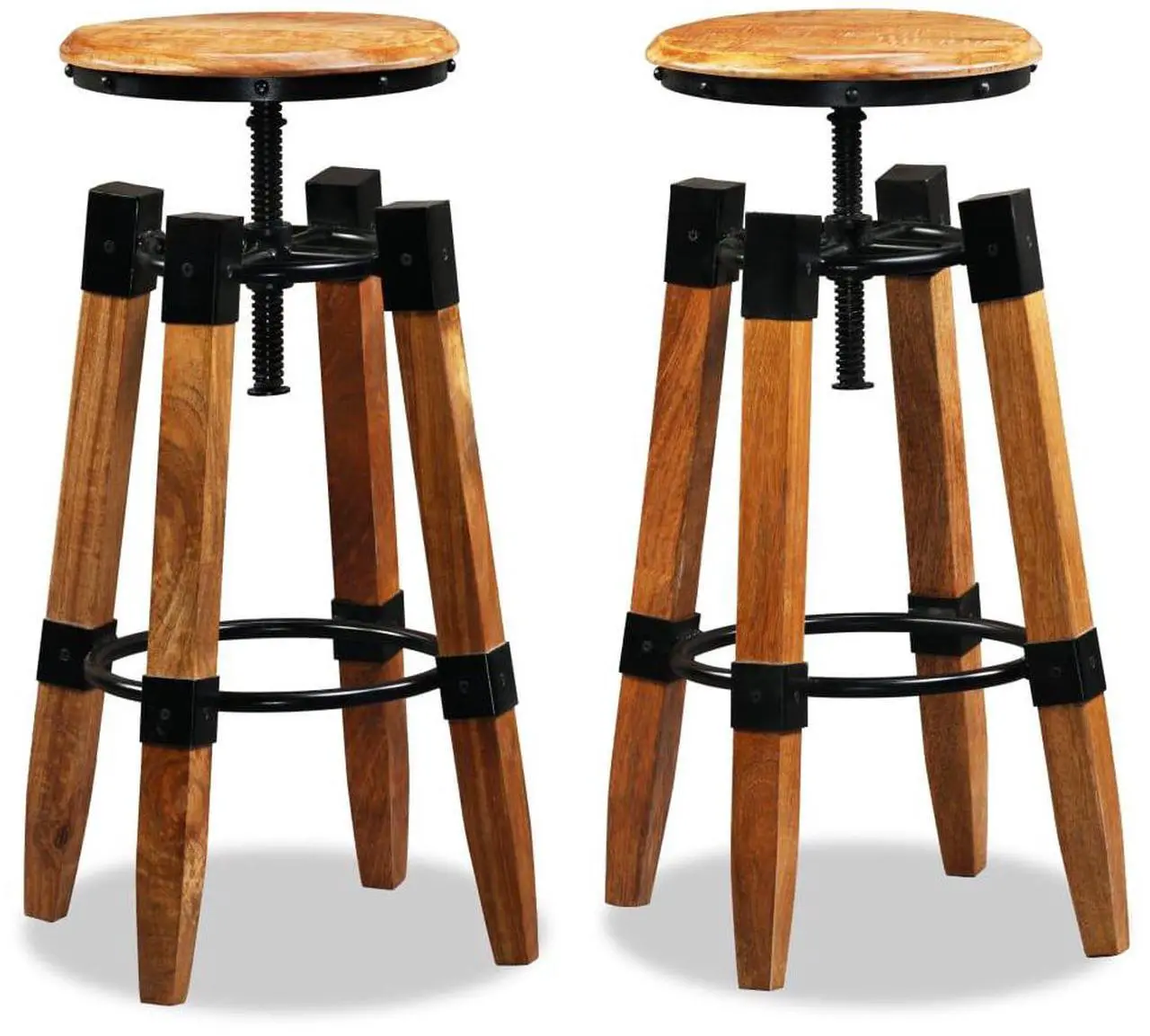 Alt view image 14 of 17 - vidaXL Bar Stools Adjustable Bar Seat Counter Height Stools 2 Pcs Solid Wood