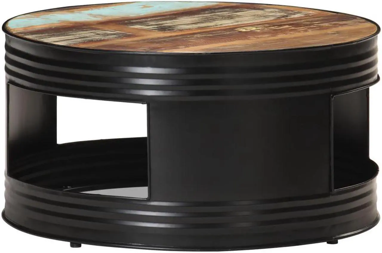 Alt view image 6 of 15 - vidaXL Coffee Table Black  26.8"x26.8"x14.2" Solid Reclaimed Wood