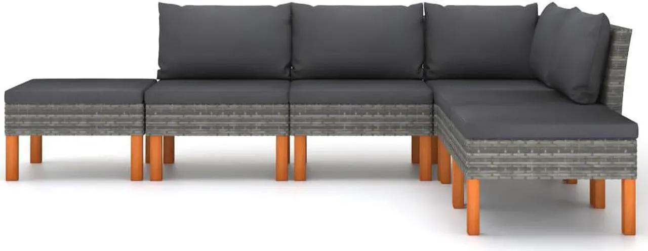 Alt view image 2 of 7 - vidaXL Patio Lounge Set 6 Piece Sectional Sofa Couch Footrest with Cushions