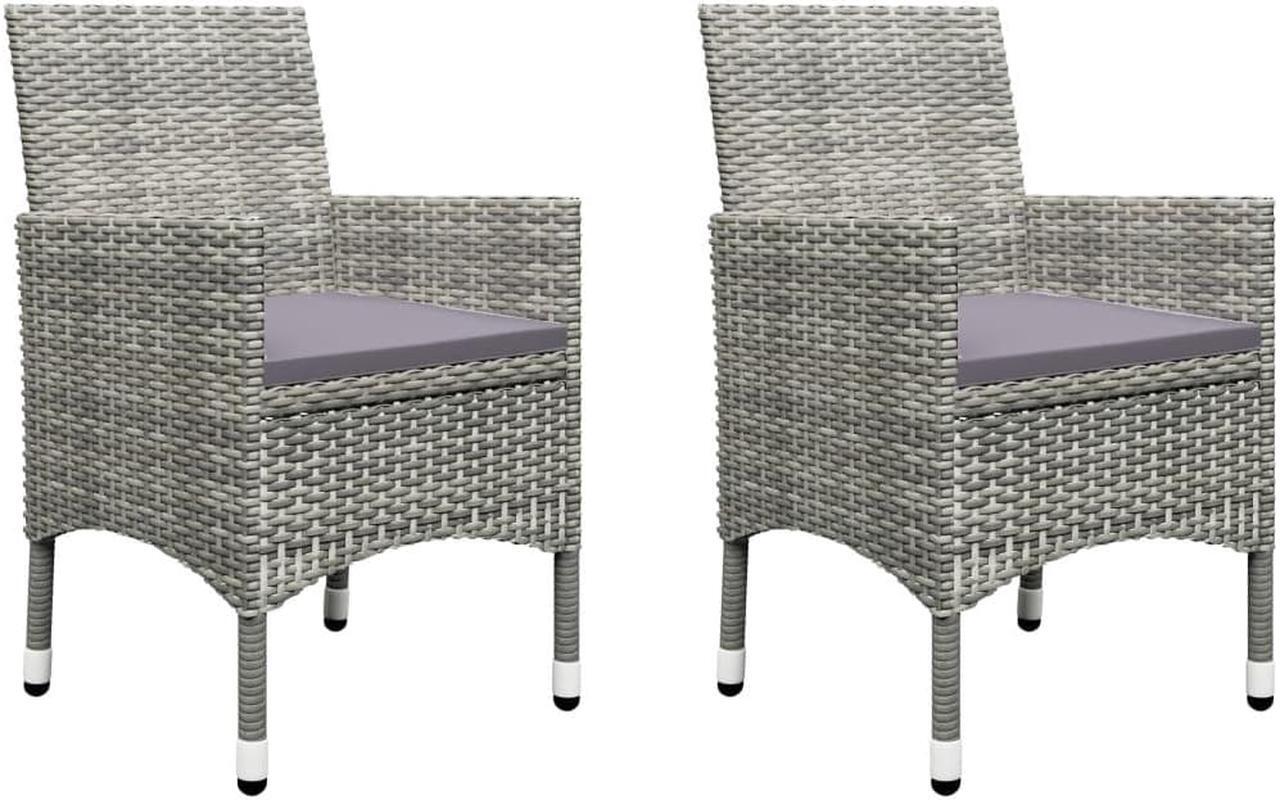 Alt view image 3 of 7 - vidaXL Patio Bistro Set Table 3 Piece Poly Rattan and Tempered Glass Gray