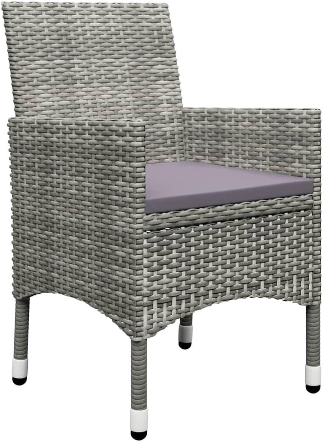 Alt view image 4 of 7 - vidaXL Patio Bistro Set Table 3 Piece Poly Rattan and Tempered Glass Gray