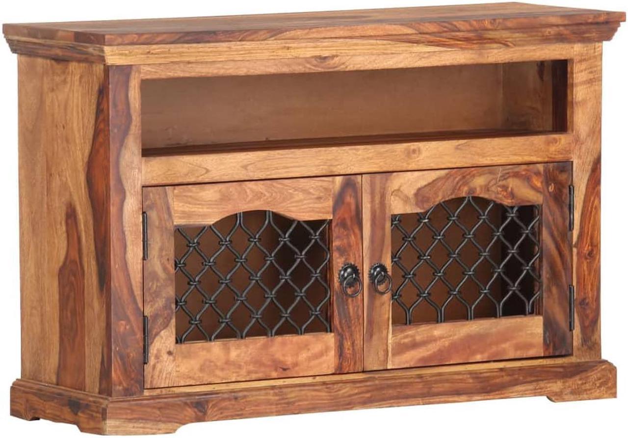 Alt view image 3 of 18 - vidaXL TV Cabinet Light Brown Solid Acacia Wood 35.4 x 11.8 x 23.6 in