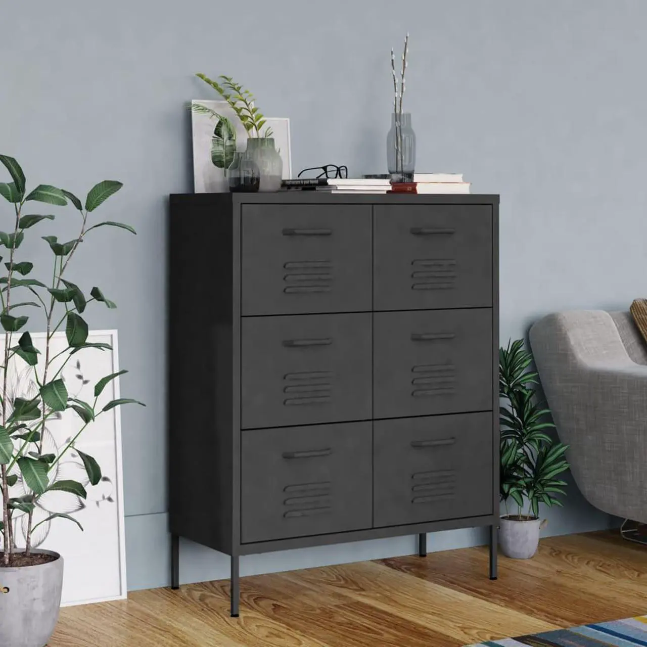 Main image of vidaXL Drawer Cabinet File Cabinet Freestanding Storage Cabinet Black Steel