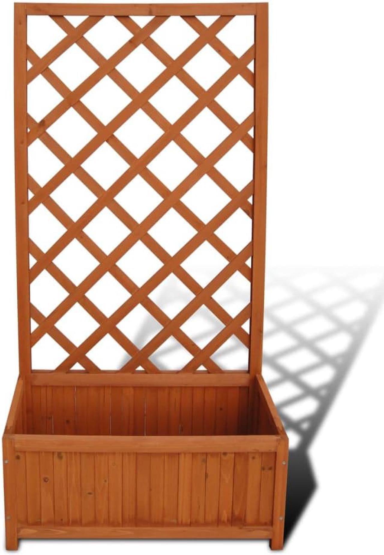 Alt view image 9 of 13 - vidaXL Planter Raised Flower Bed Trellis Patio Raised Bed Brown Solid Wood