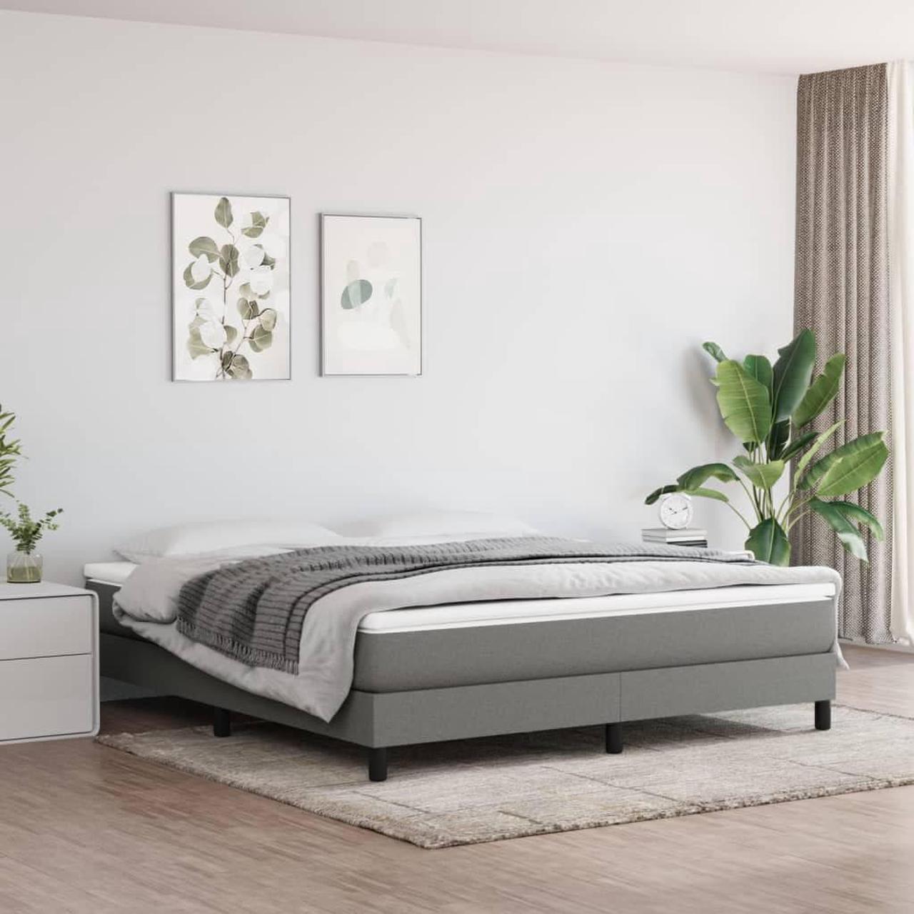 Main image of vidaXL Bed Frame Upholstered Bedroom Furniture Dark Gray 76"x79.9" King Fabric
