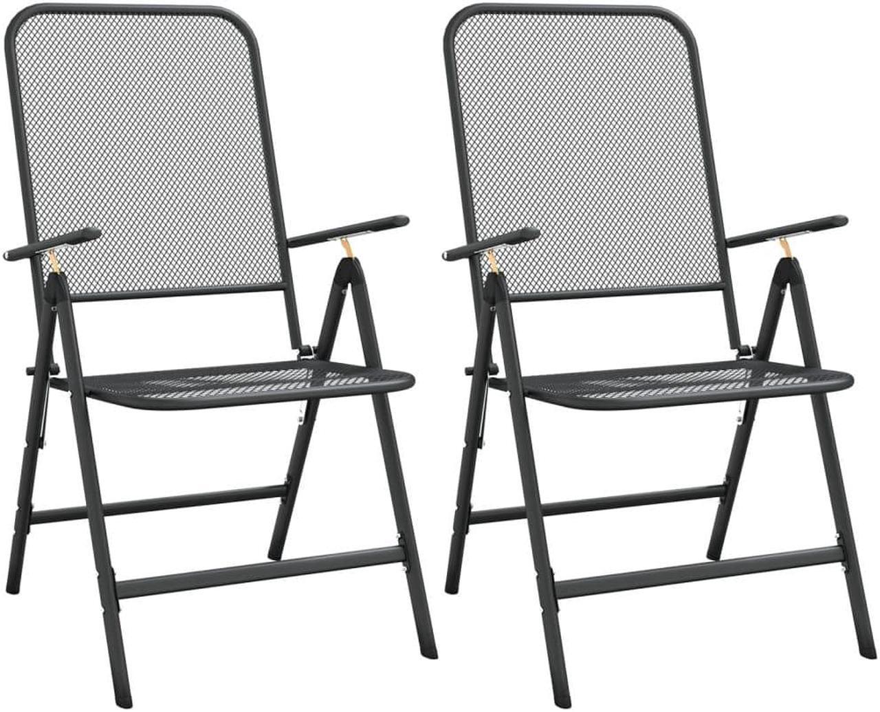 Alt view image 6 of 11 - vidaXL Folding Patio Chairs 2 pcs Expanded Metal Mesh Anthracite