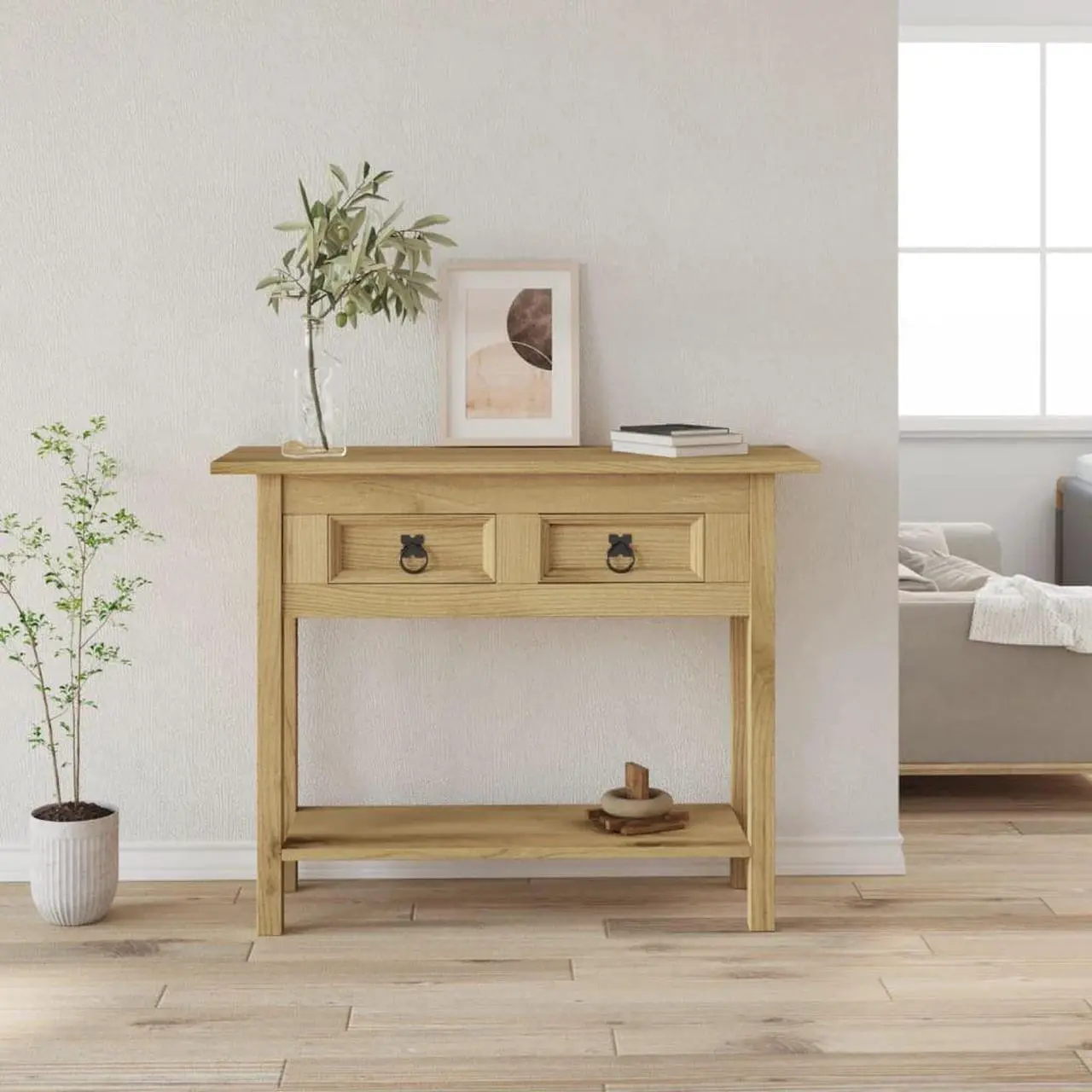 Alt view image 5 of 10 - vidaXL Console Table Mexican Pine Corona Range 35.4"x13.6"x28.7"