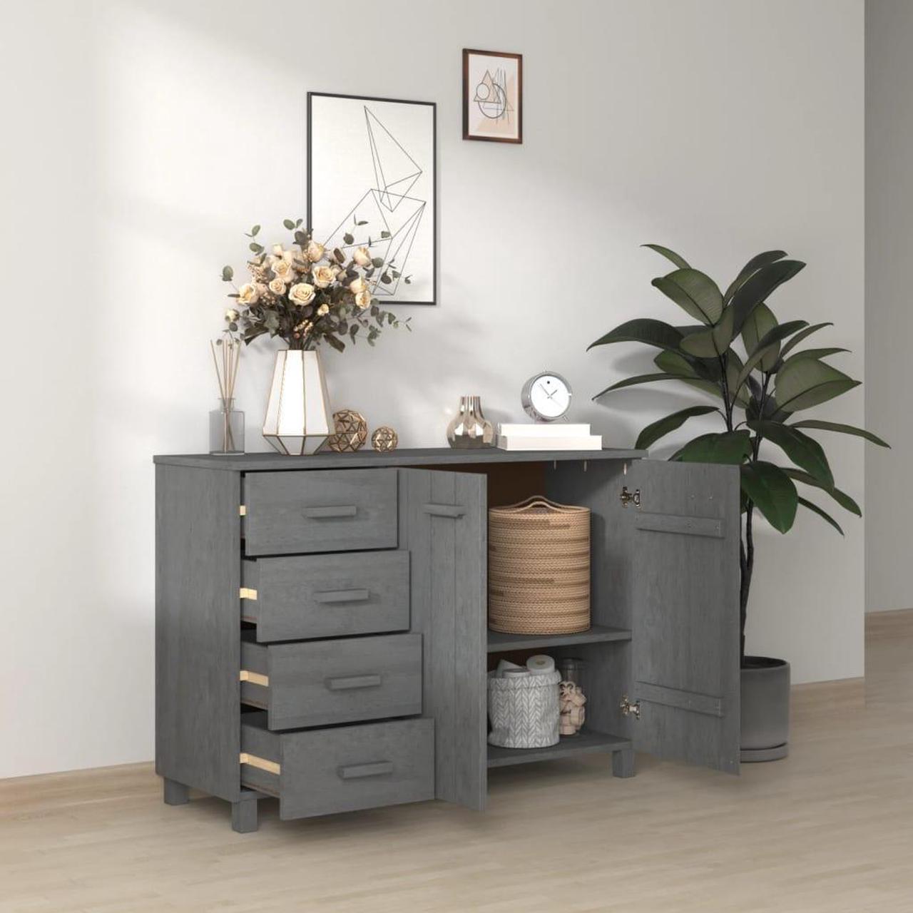 Alt view image 15 of 18 - vidaXL Sideboard Dark Gray 44.5"x15.7"x31.5" Solid Wood Pine