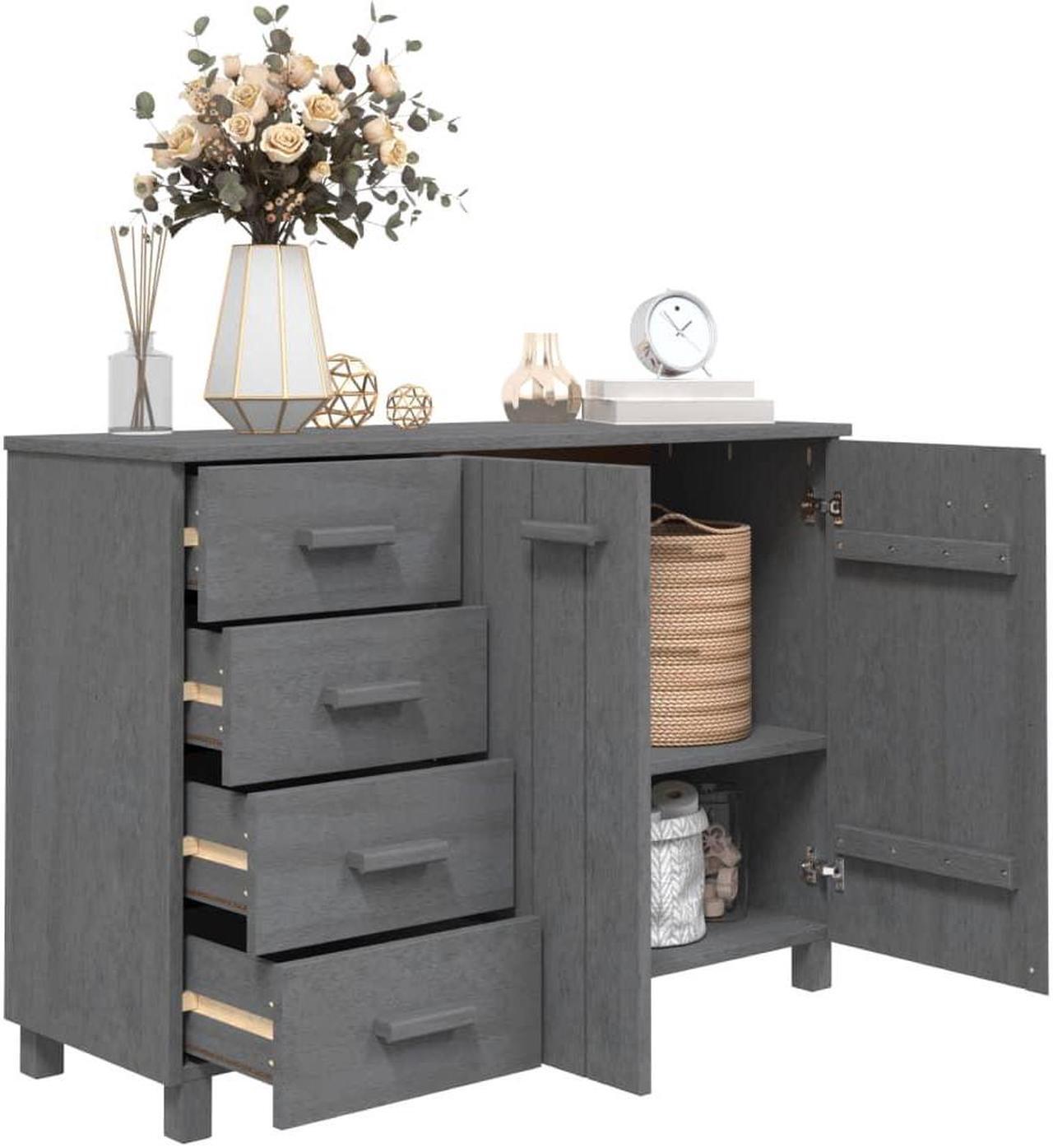 Alt view image 18 of 18 - vidaXL Sideboard Dark Gray 44.5"x15.7"x31.5" Solid Wood Pine