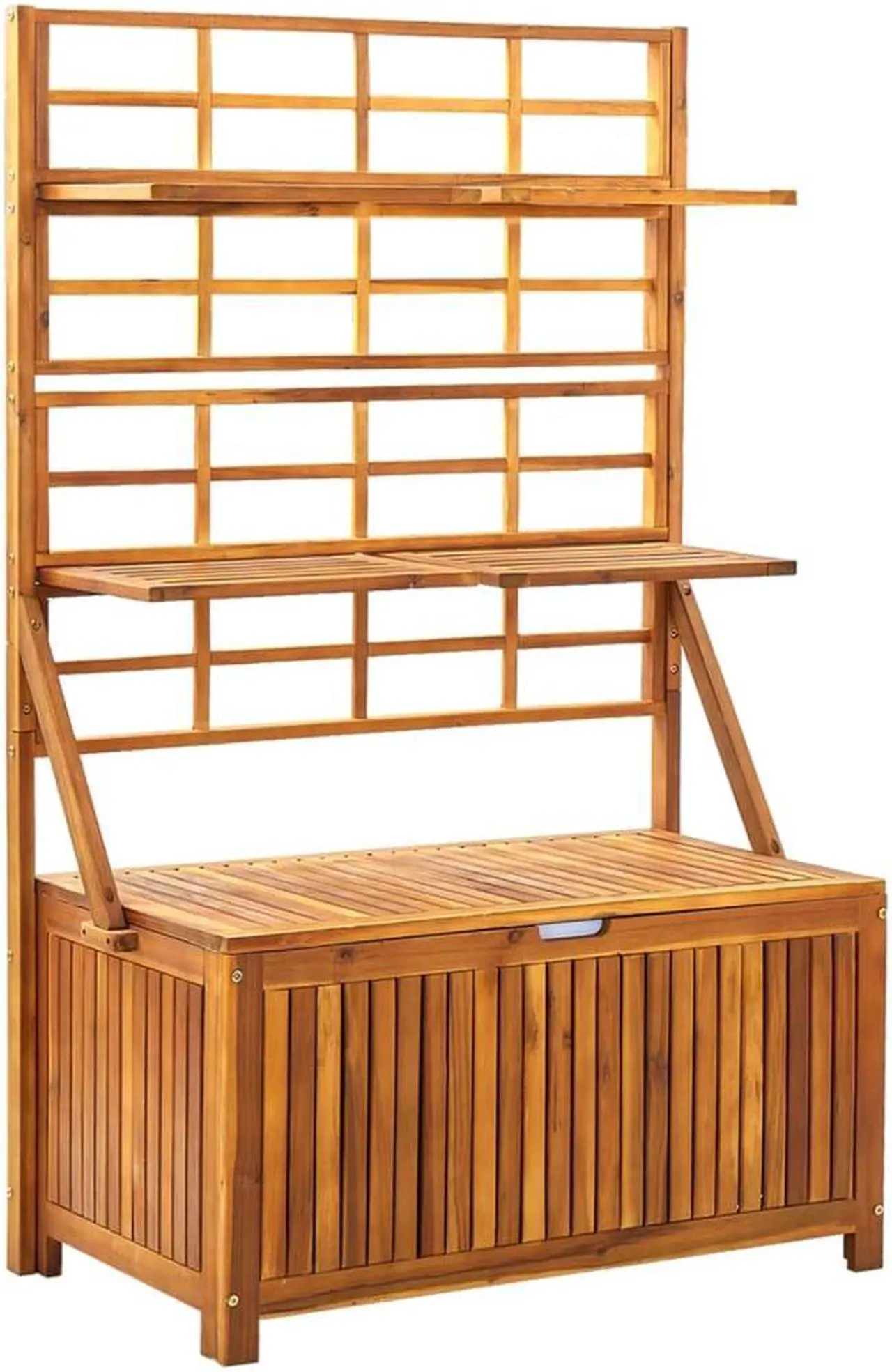 Alt view image 13 of 18 - vidaXL Storage Box with Trellis 39"x21.7"x63" Solid Acacia Wood