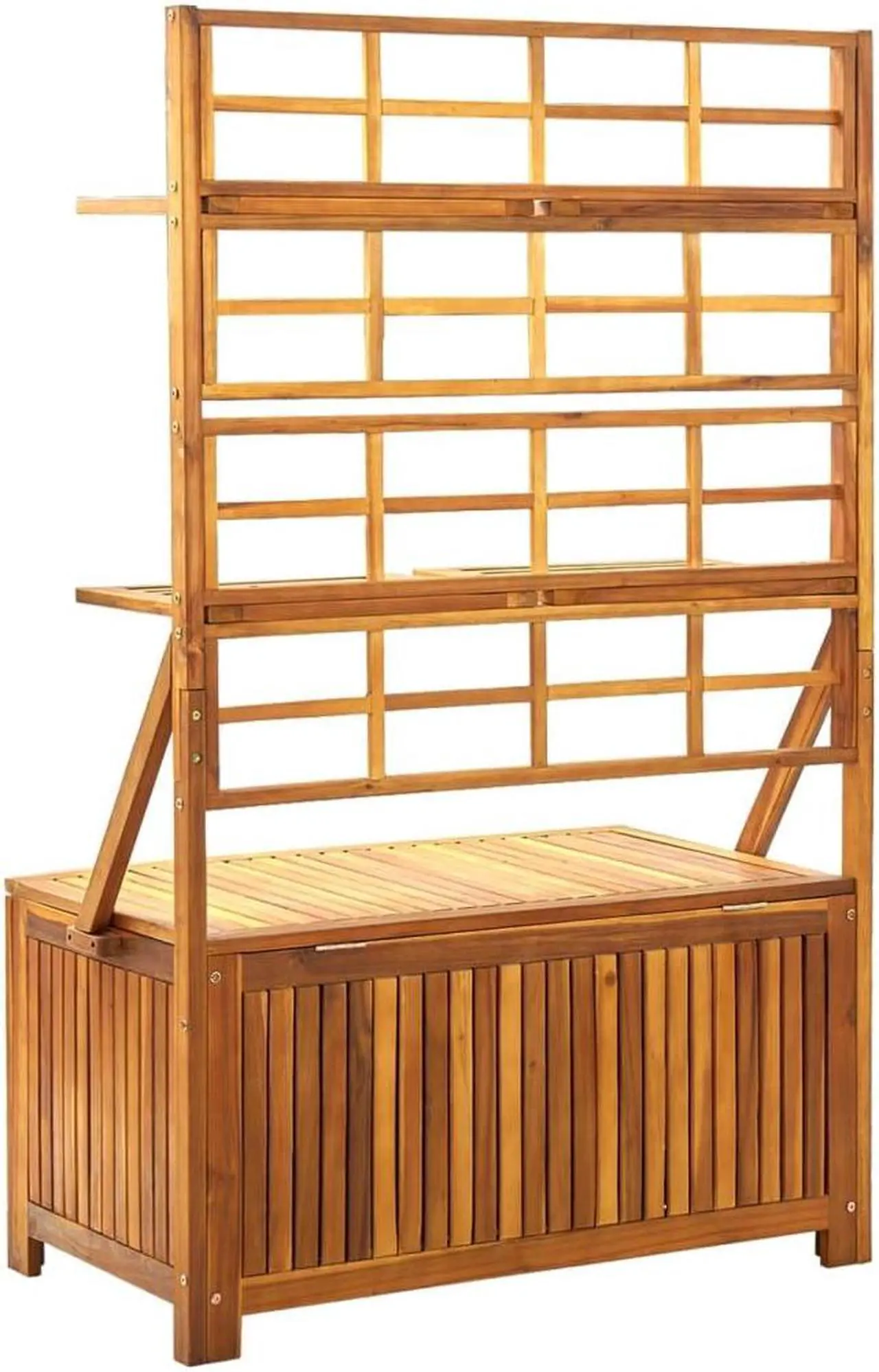 Alt view image 16 of 18 - vidaXL Storage Box with Trellis 39"x21.7"x63" Solid Acacia Wood