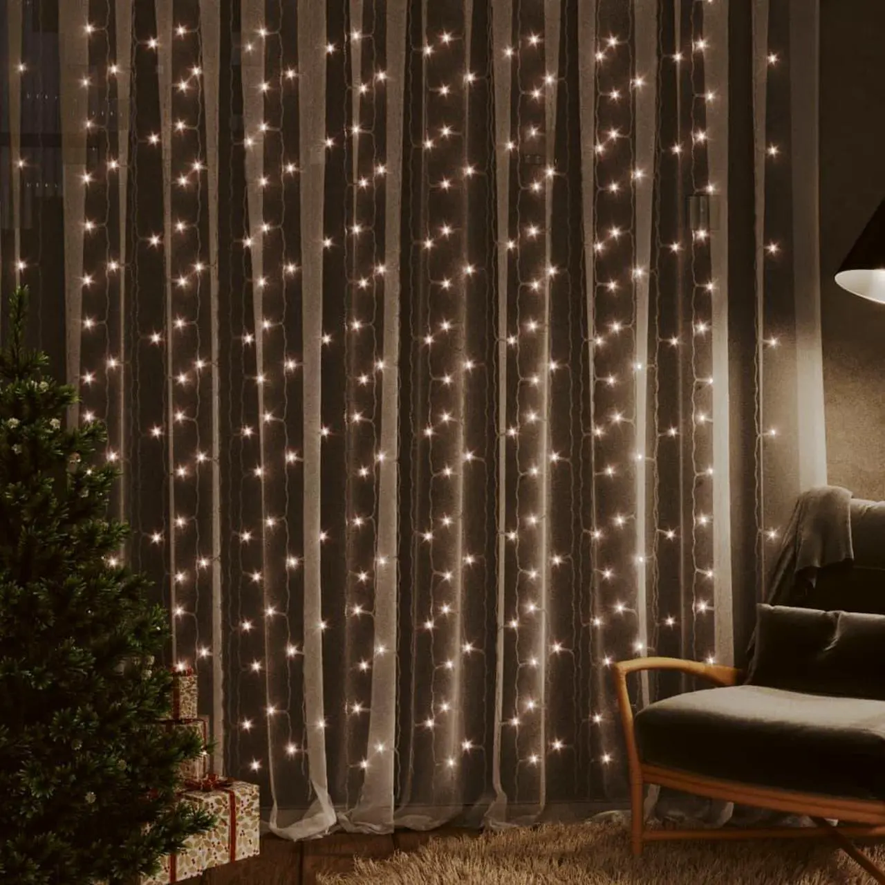 Alt view image 9 of 11 - vidaXL LED Curtain Fairy Lights 1.2"x1.2" 300 LED Warm White 8 Function