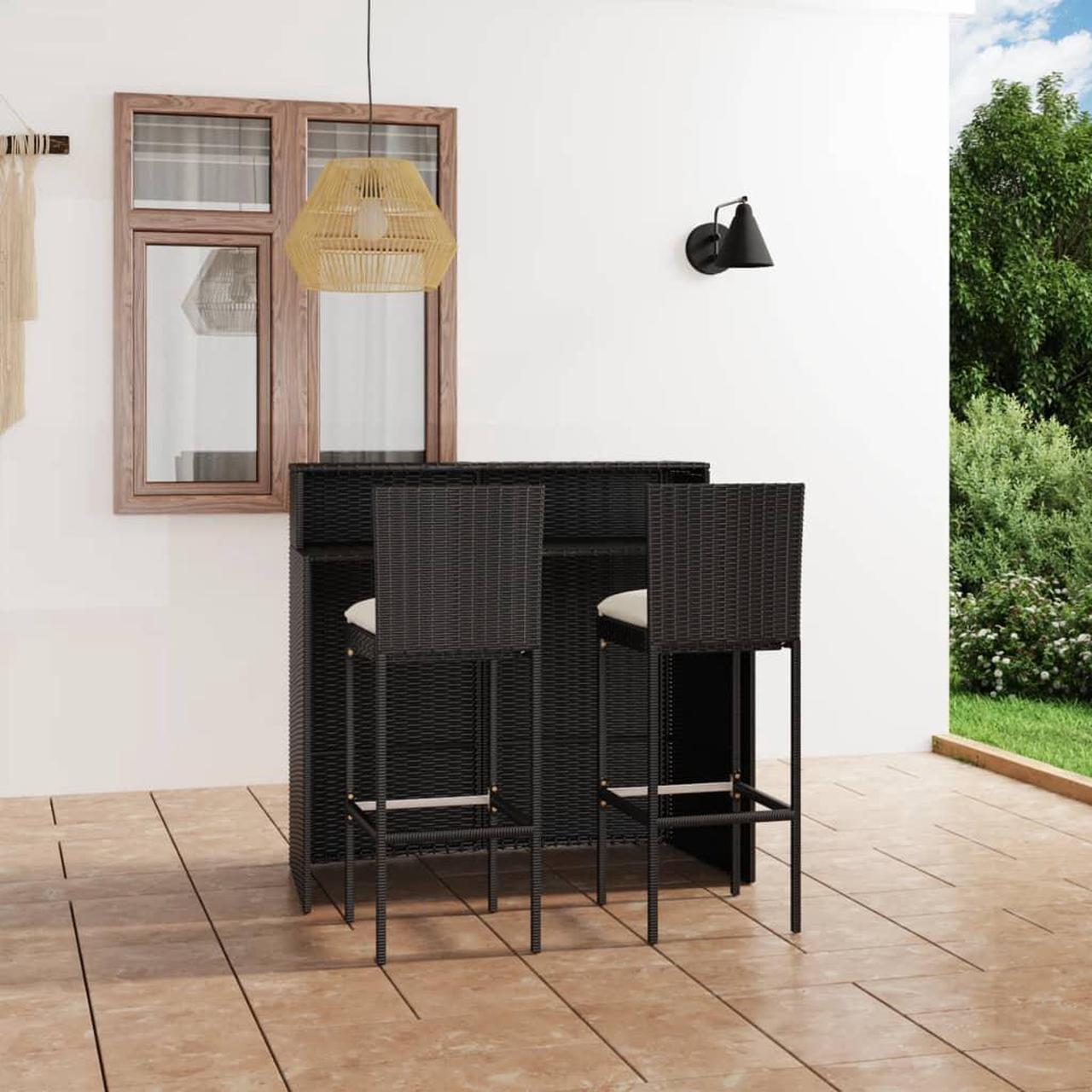 Main image of vidaXL Patio Bar Set 3 Piece Bar Table and Stools Patio Furniture Set Black