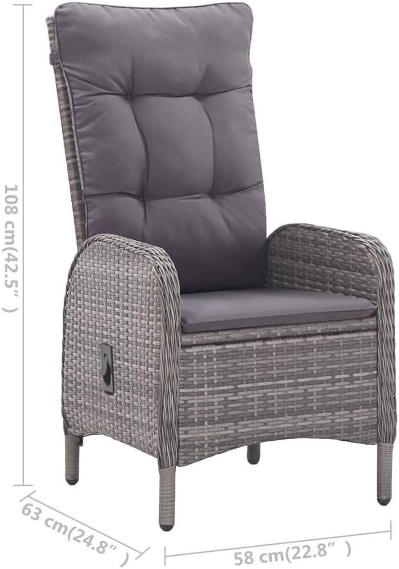 Alt view image 4 of 7 - vidaXL Patio Bistro Set 3 Piece Poly Rattan and Glass Gray Garden Furniture