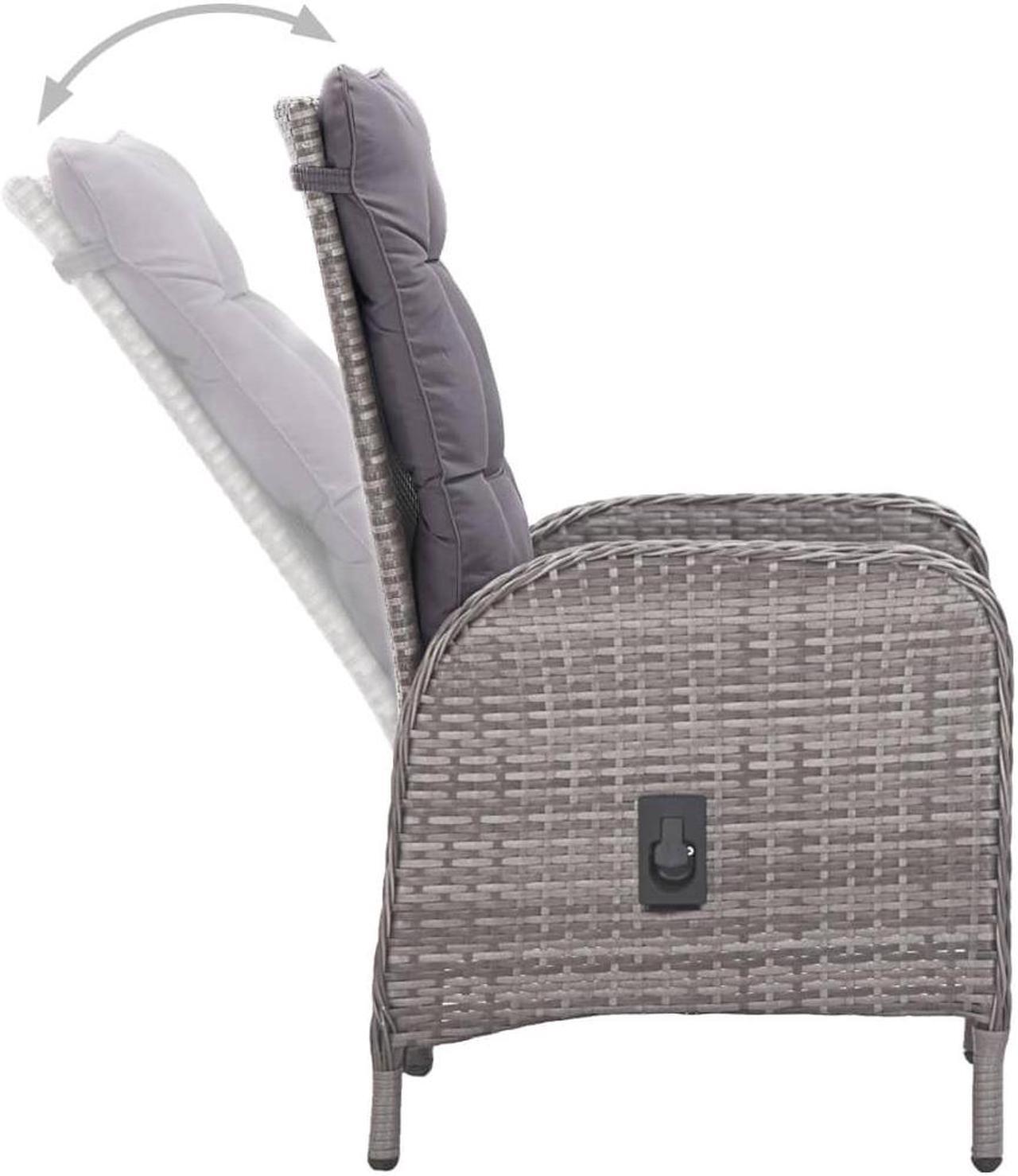 Alt view image 6 of 7 - vidaXL Patio Bistro Set 3 Piece Poly Rattan and Glass Gray Garden Furniture